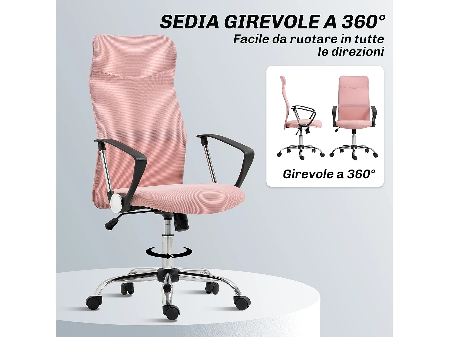 Sedia da ufficio ergonomica regolabile in tessuto a rete rosa