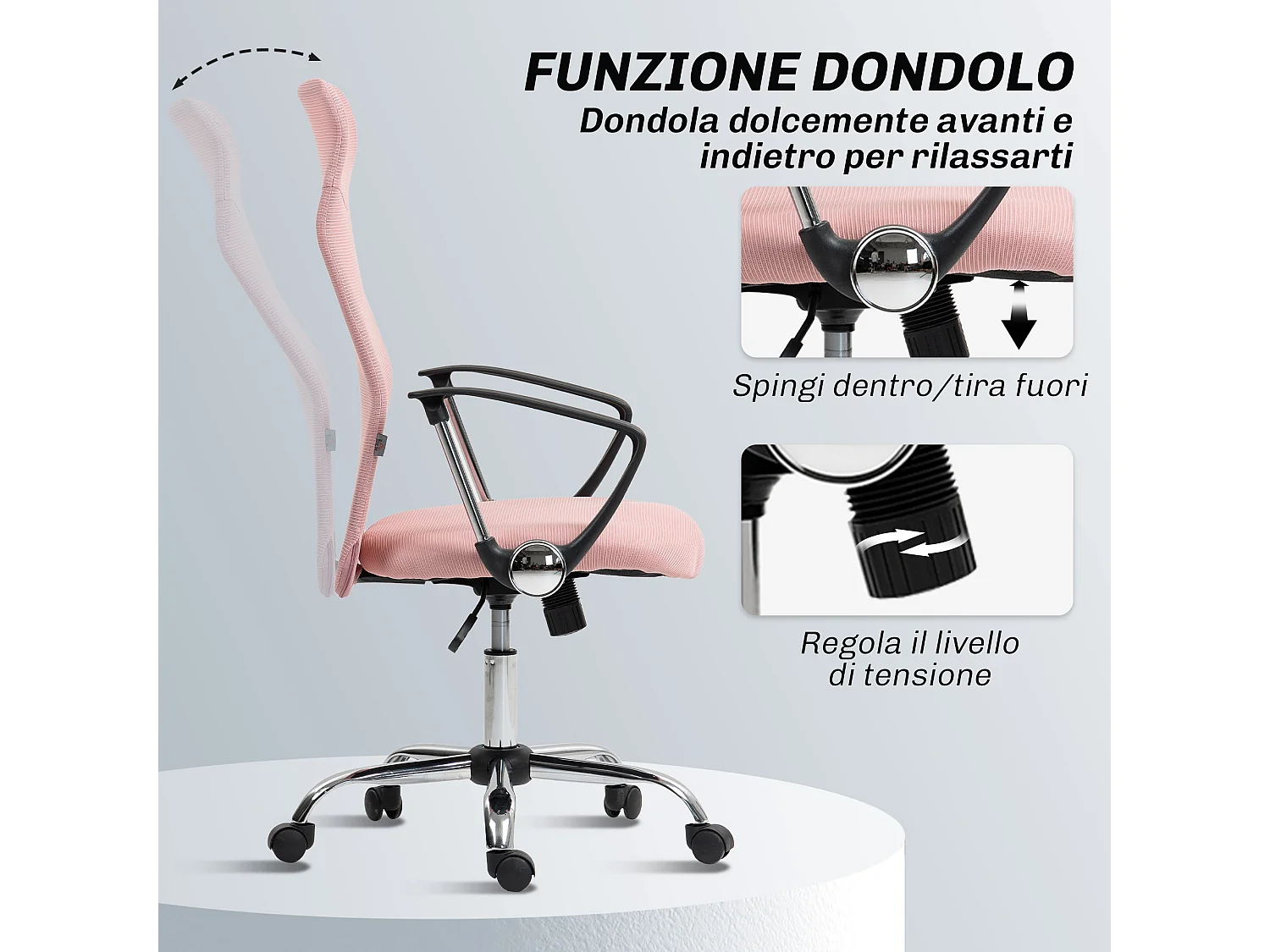 Sedia da ufficio ergonomica regolabile in tessuto a rete rosa