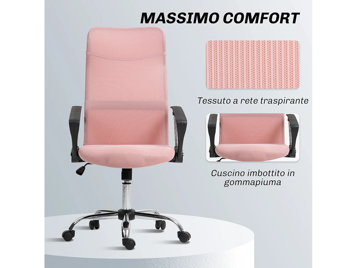 Sedia da ufficio ergonomica regolabile in tessuto a rete rosa