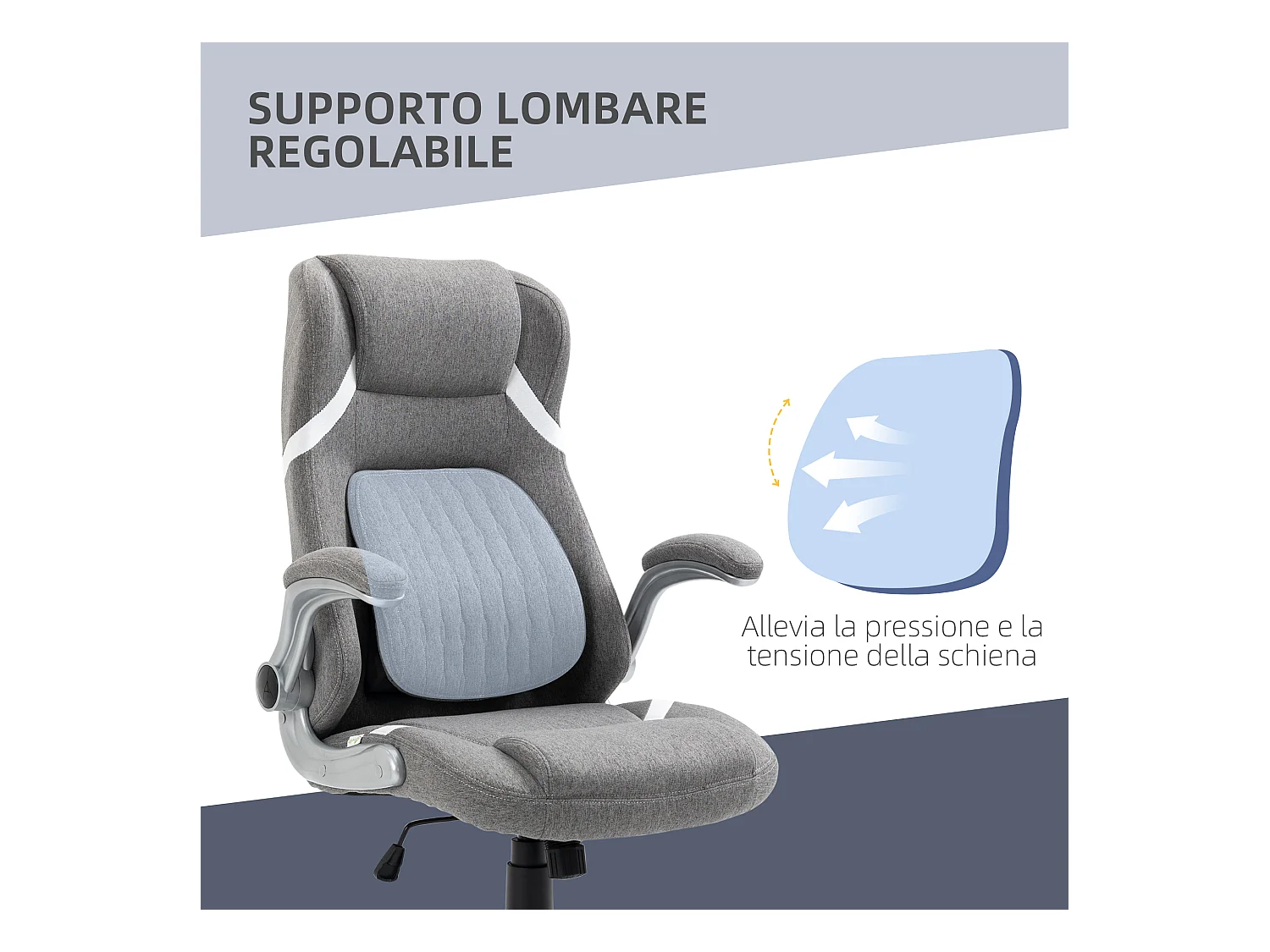 Sedia da ufficio reclinabile con ruote e altezza regolabile grigio