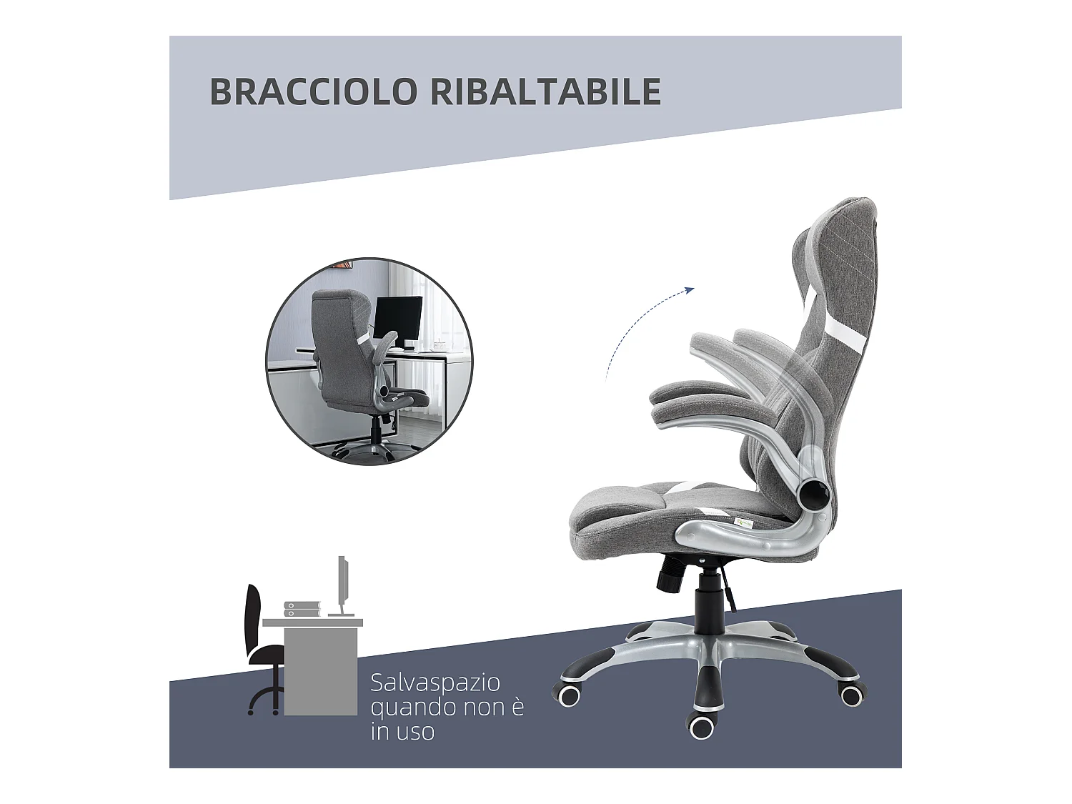 Sedia da ufficio reclinabile con ruote e altezza regolabile grigio