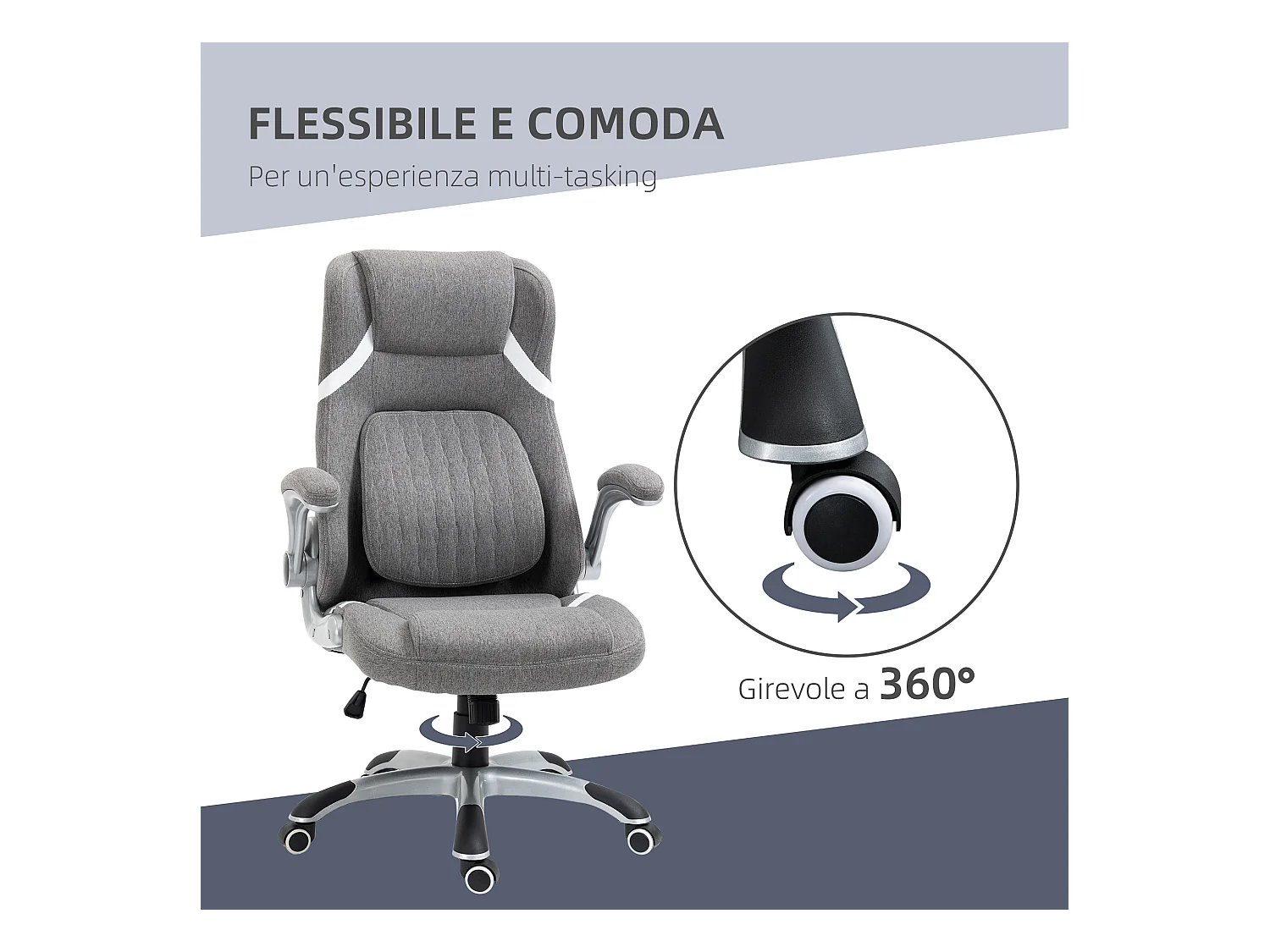 Sedia da ufficio reclinabile con ruote e altezza regolabile grigio