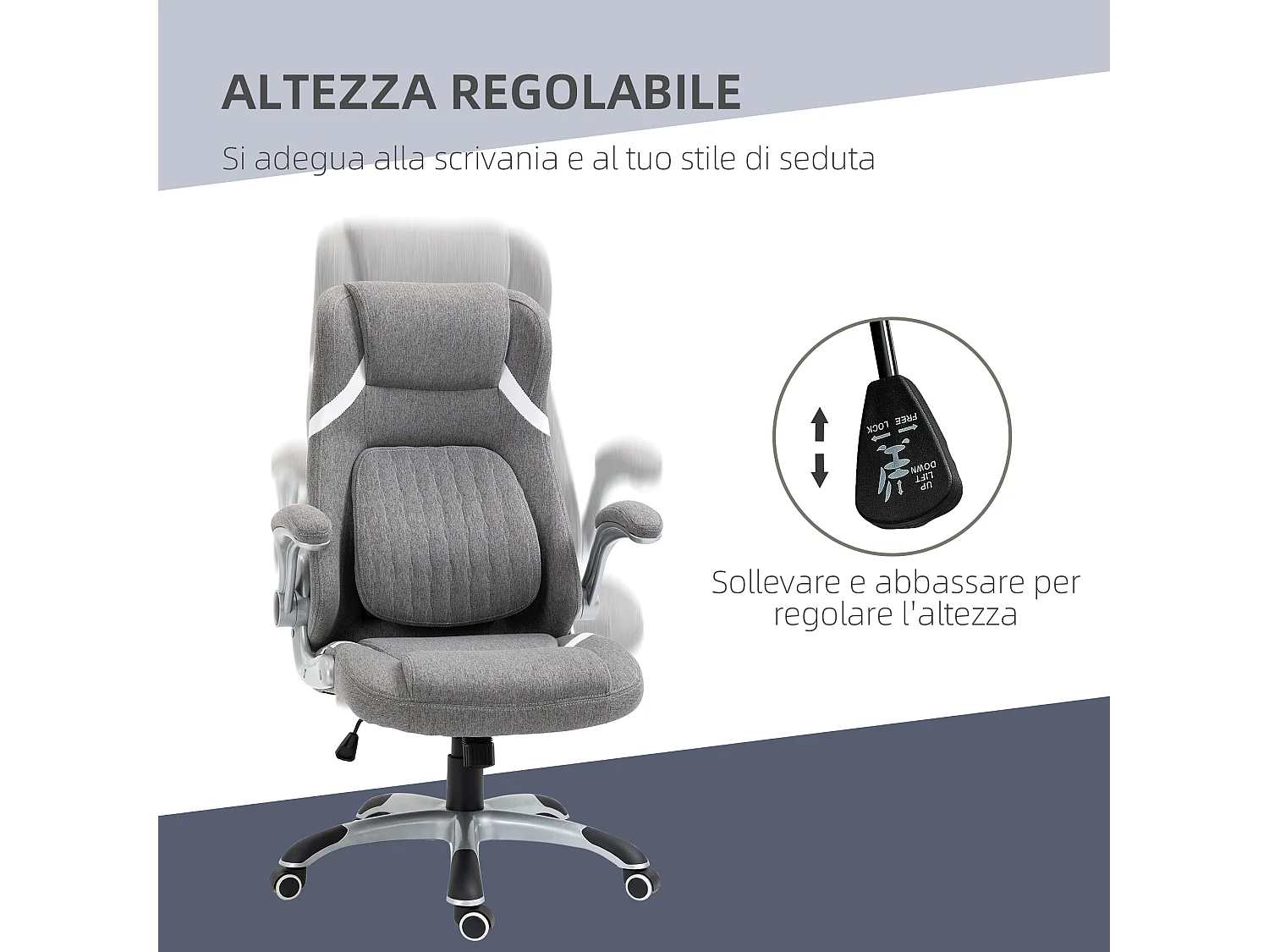 Sedia da ufficio reclinabile con ruote e altezza regolabile grigio