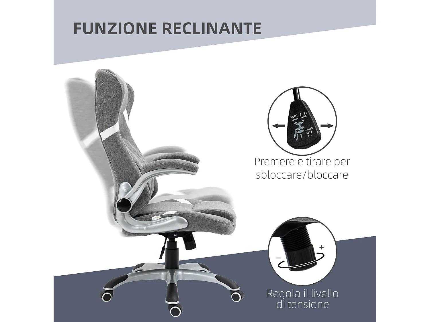 Sedia da ufficio reclinabile con ruote e altezza regolabile grigio