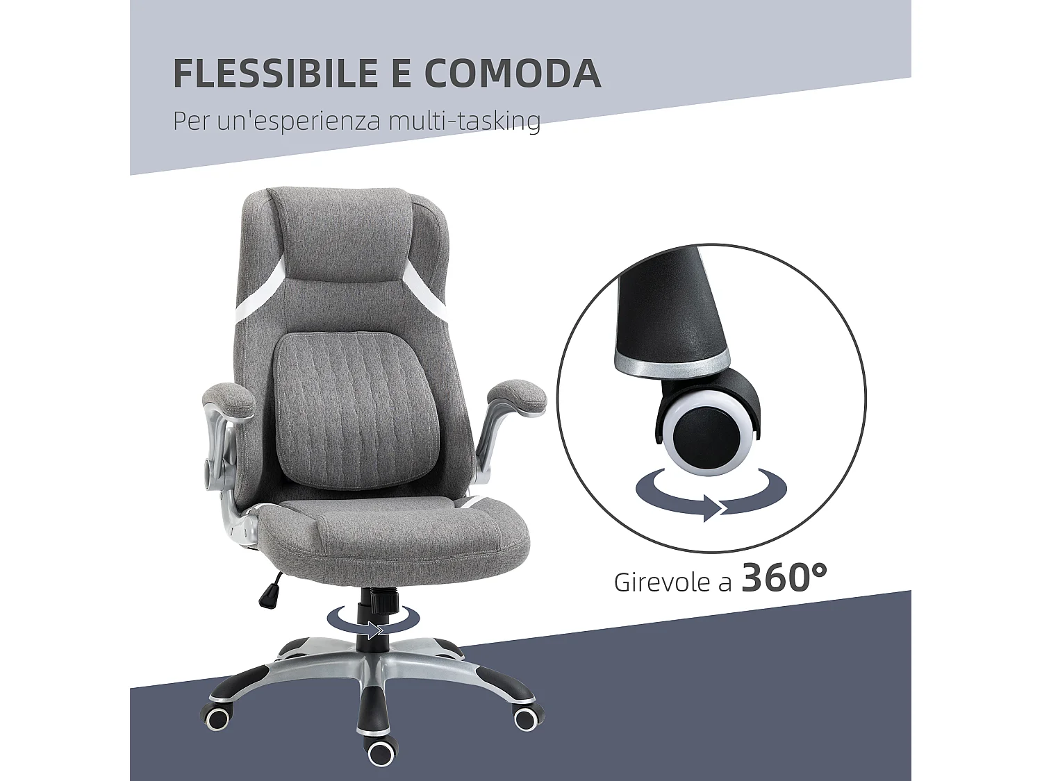 Sedia da ufficio reclinabile con ruote e altezza regolabile grigio