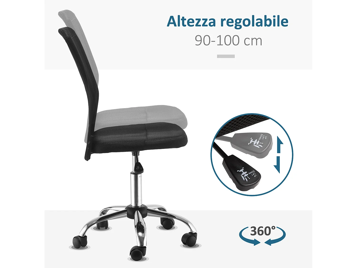 Sedia da ufficio ergonomica senza braccioli in tessuto nero