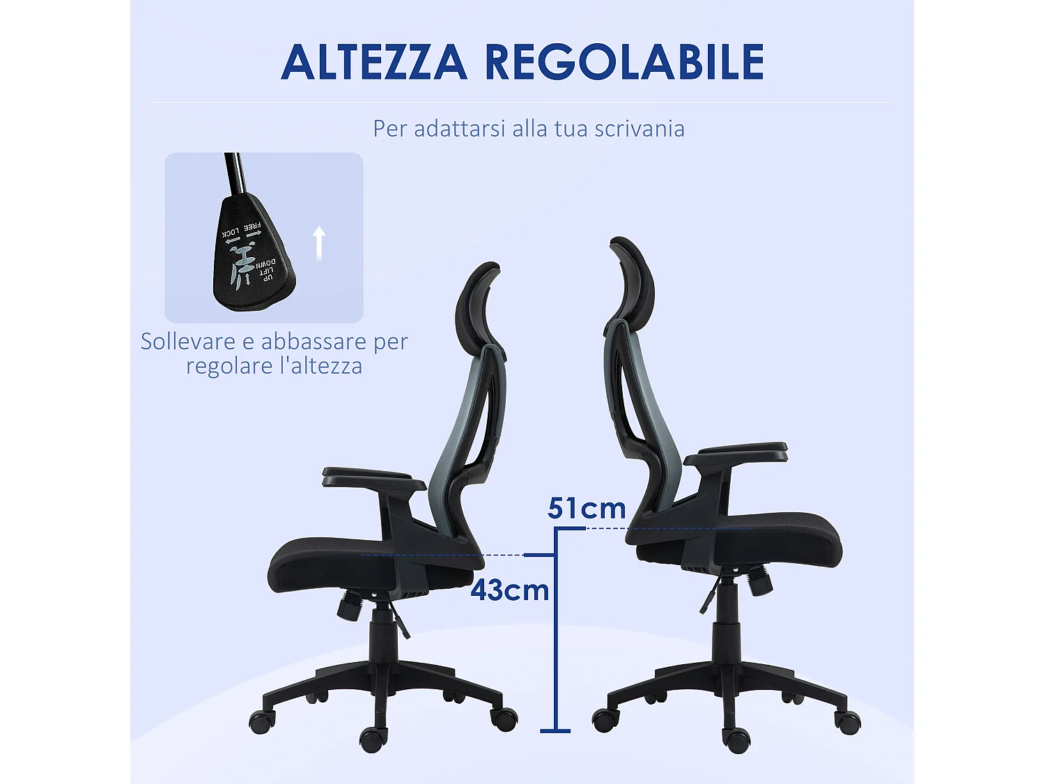 Sedia da ufficio con supporto lombare e altezza regolabile nero