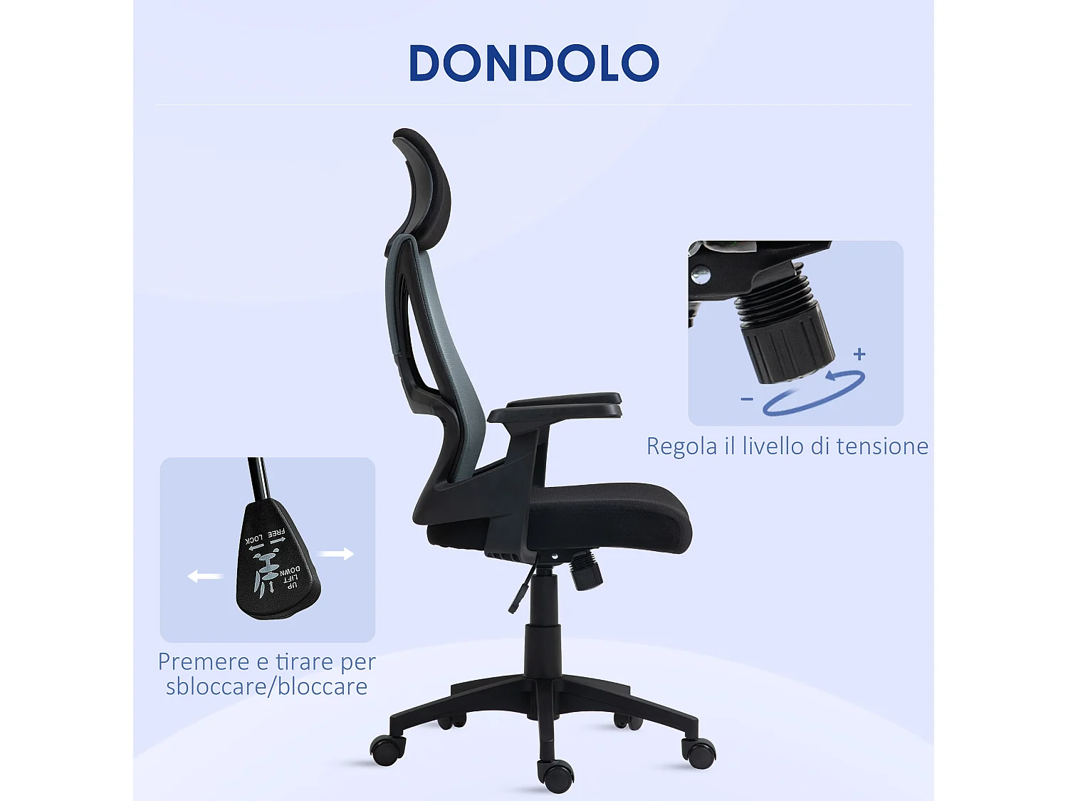 Sedia da ufficio con supporto lombare e altezza regolabile nero