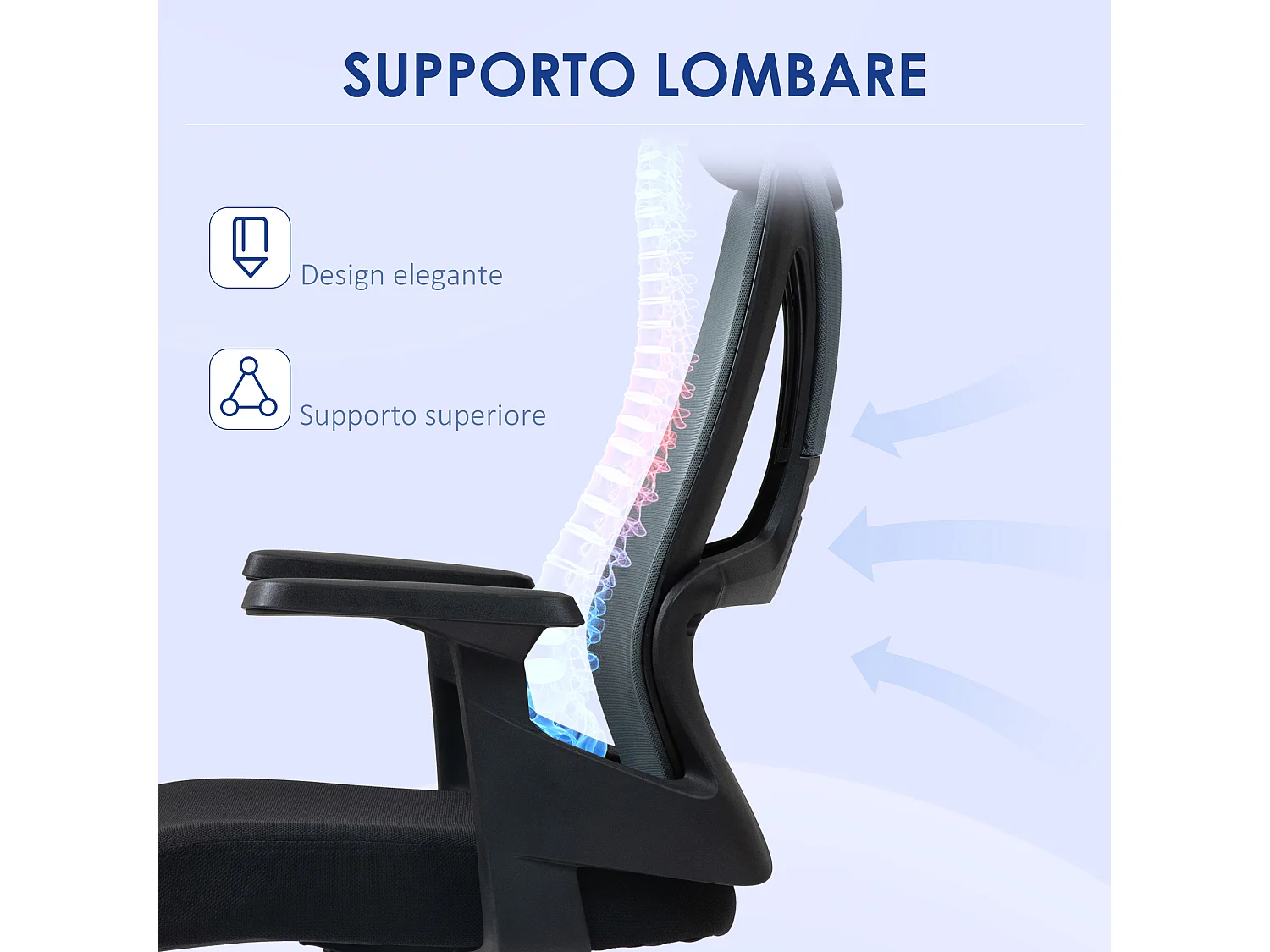 Sedia da ufficio con supporto lombare e altezza regolabile nero