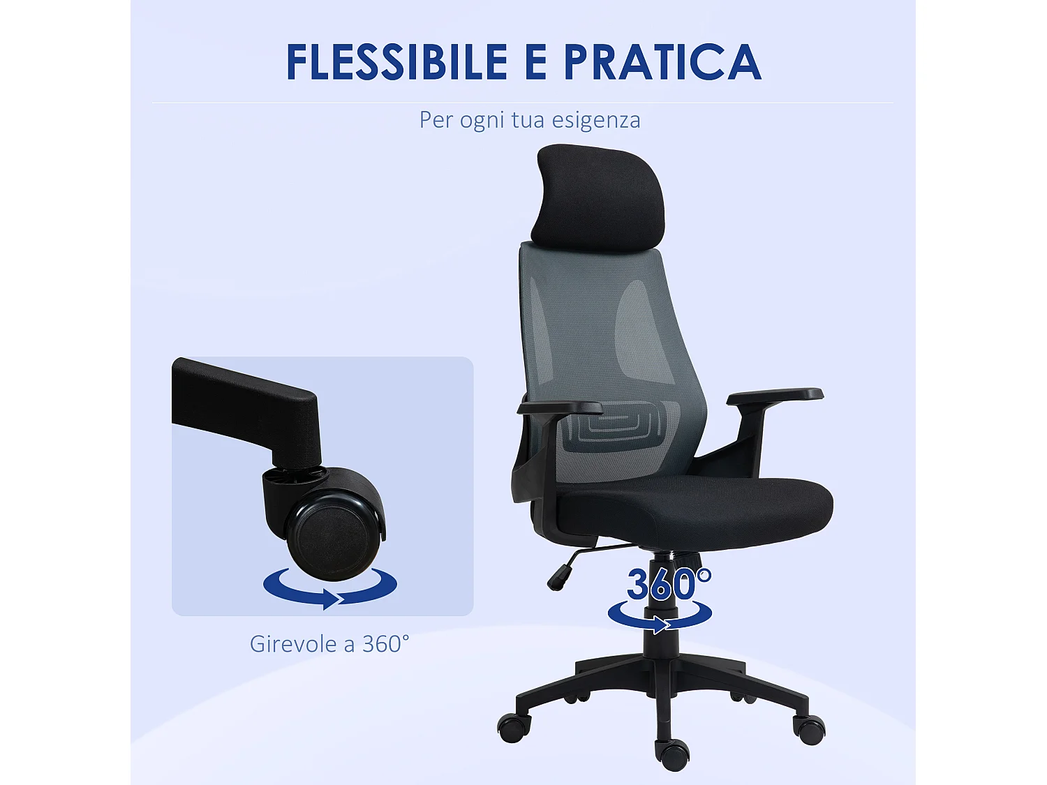 Sedia da ufficio con supporto lombare e altezza regolabile nero