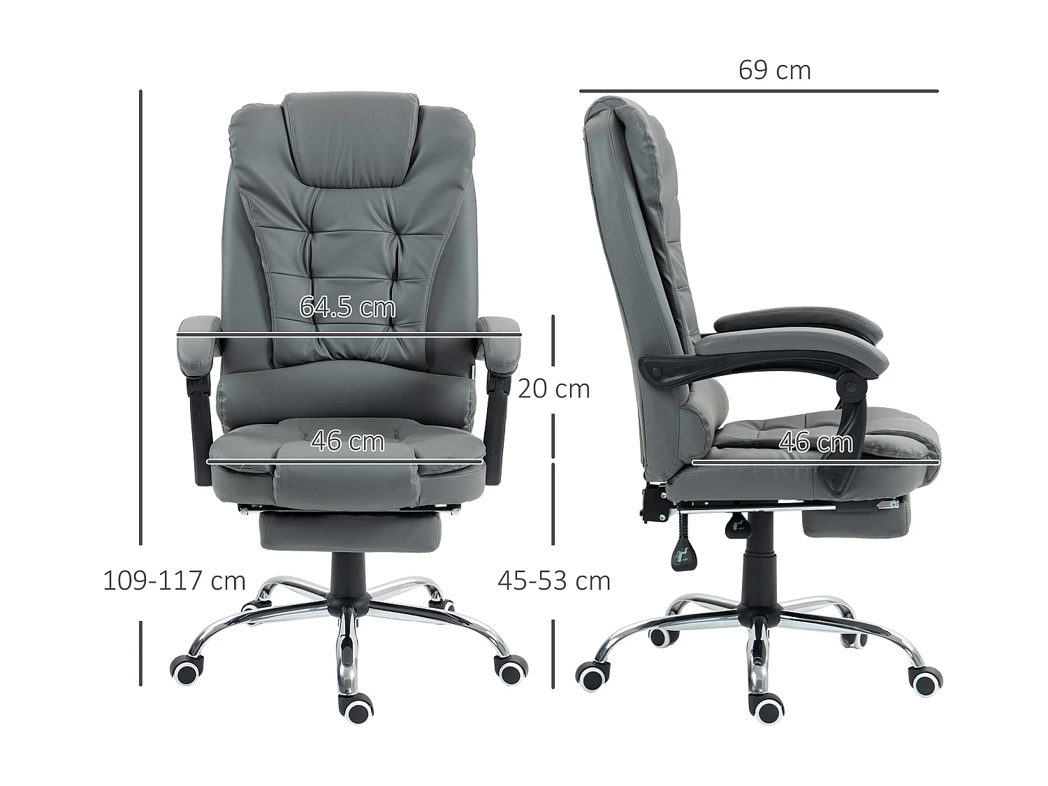 Sedia da ufficio ergonomica e reclinabile con poggiapiedi grigio