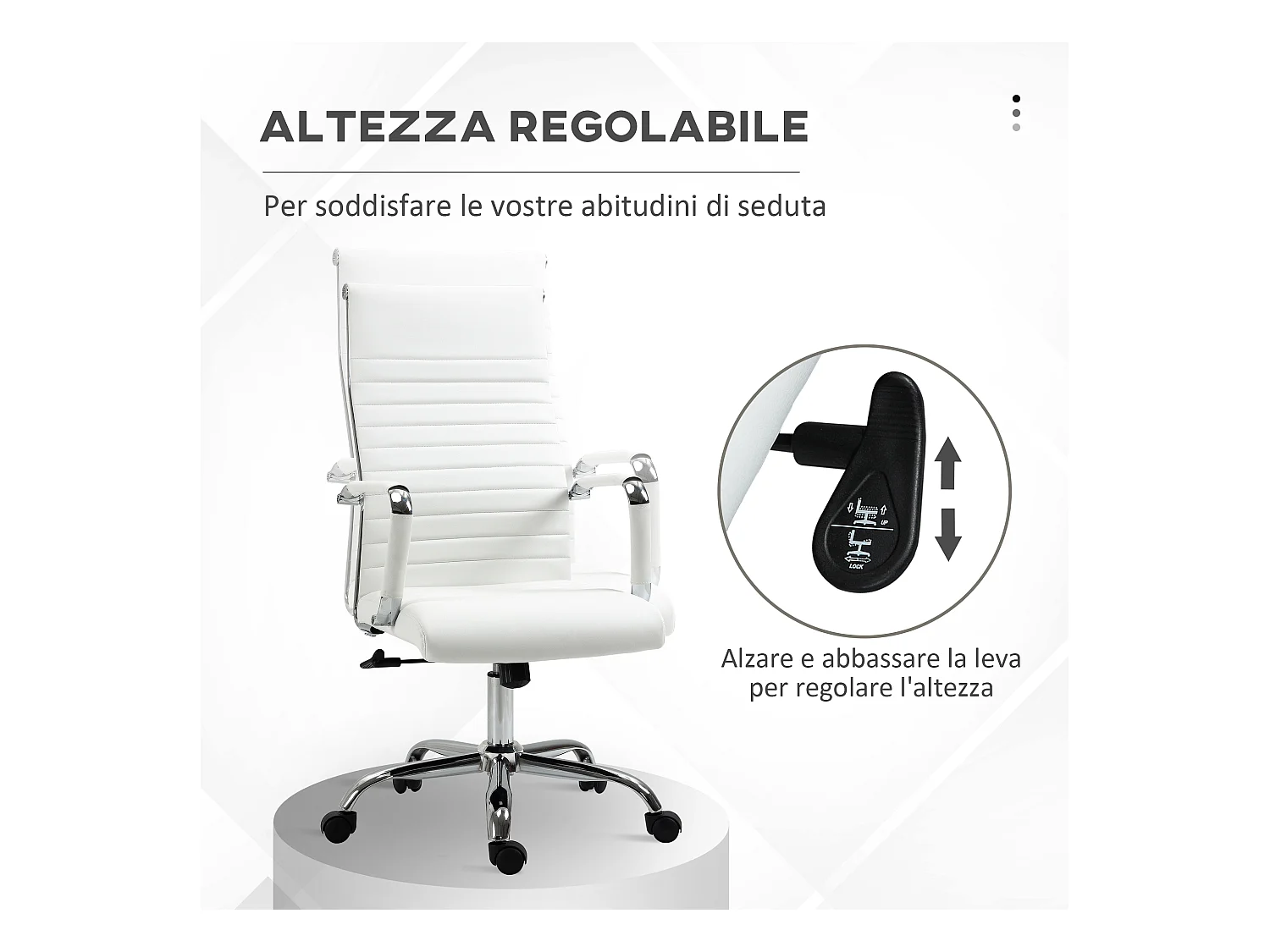 Sedia da ufficio ergonomica e girevole in finta pelle bianco