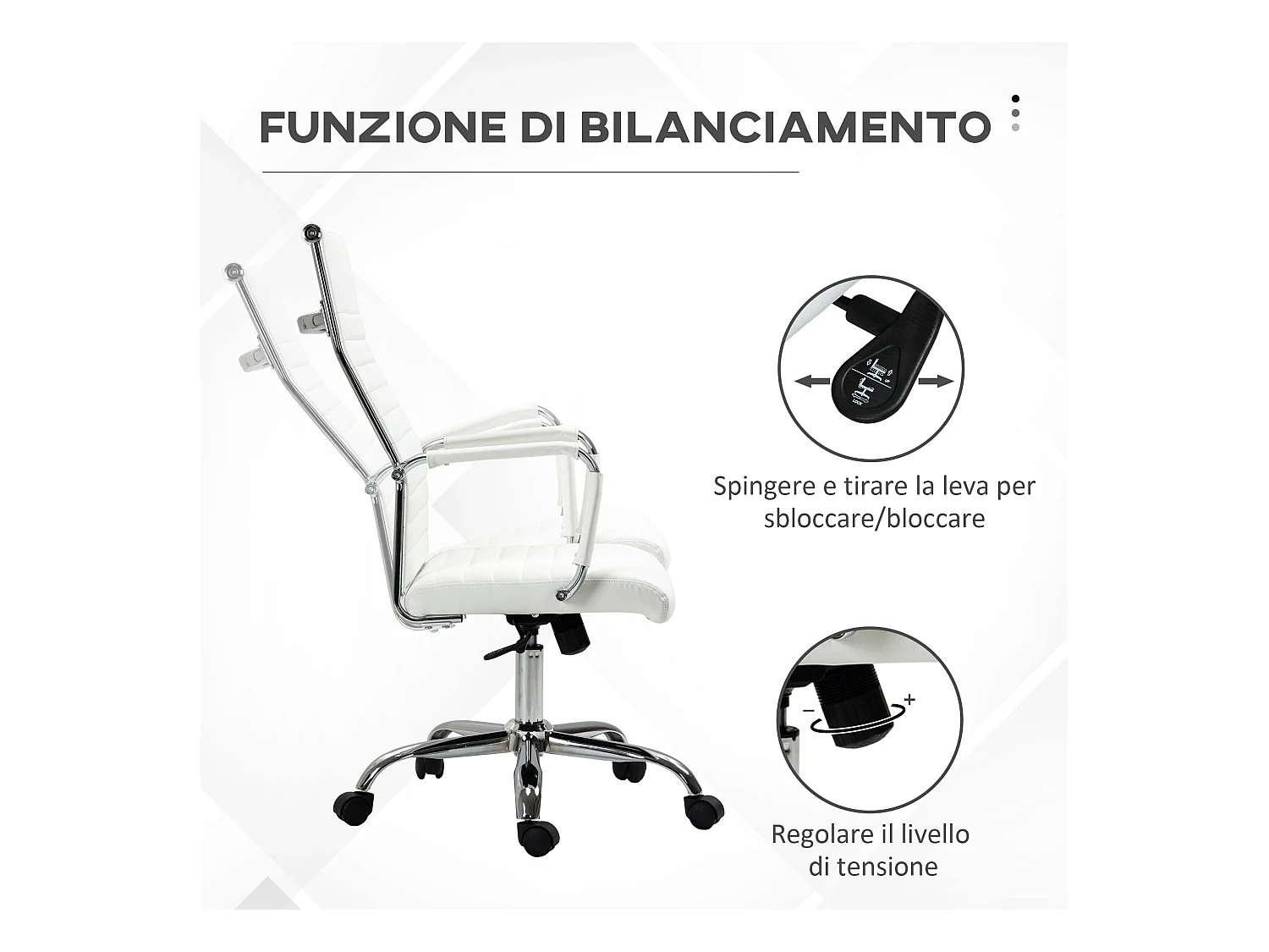 Sedia da ufficio ergonomica e girevole in finta pelle bianco