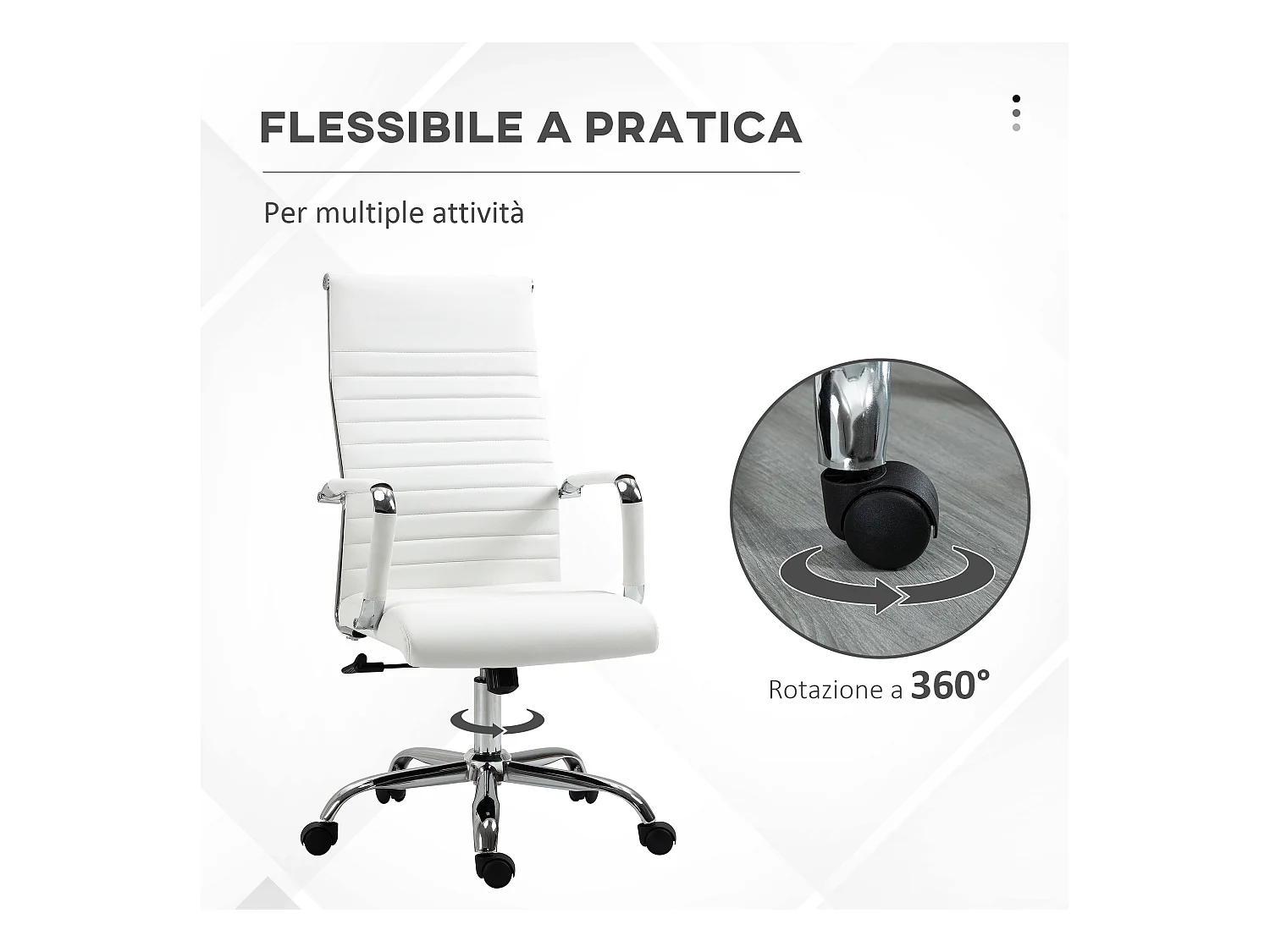 Sedia da ufficio ergonomica e girevole in finta pelle bianco