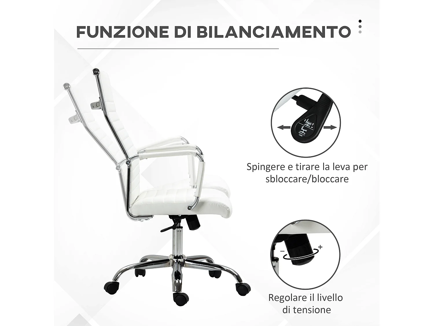 Sedia da ufficio ergonomica e girevole in finta pelle bianco