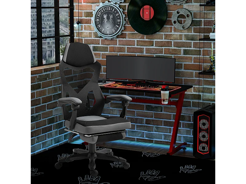 Sedia da ufficio reclinabile con poggiapiedi retrattile grigio