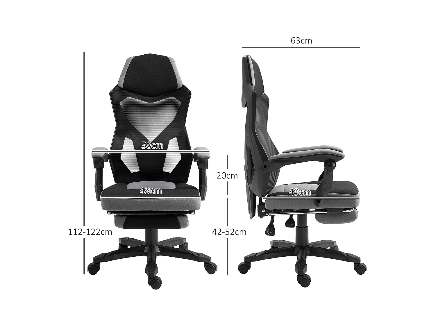 Sedia da ufficio reclinabile con poggiapiedi retrattile grigio