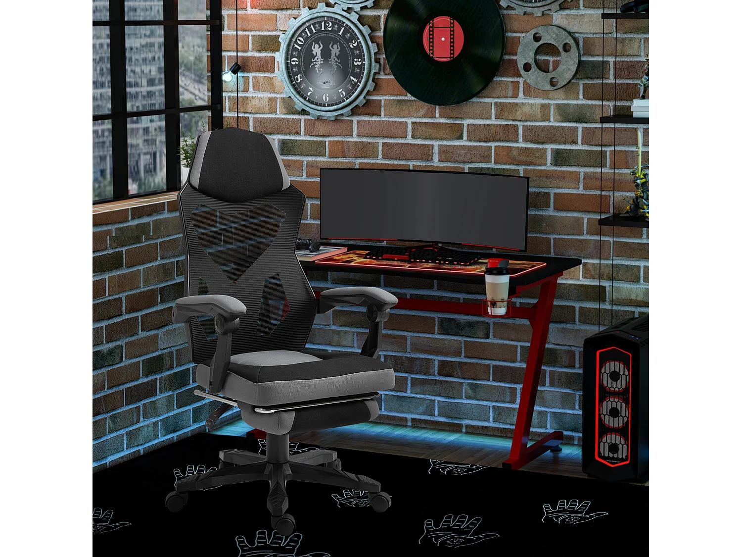 Sedia da ufficio reclinabile con poggiapiedi retrattile grigio