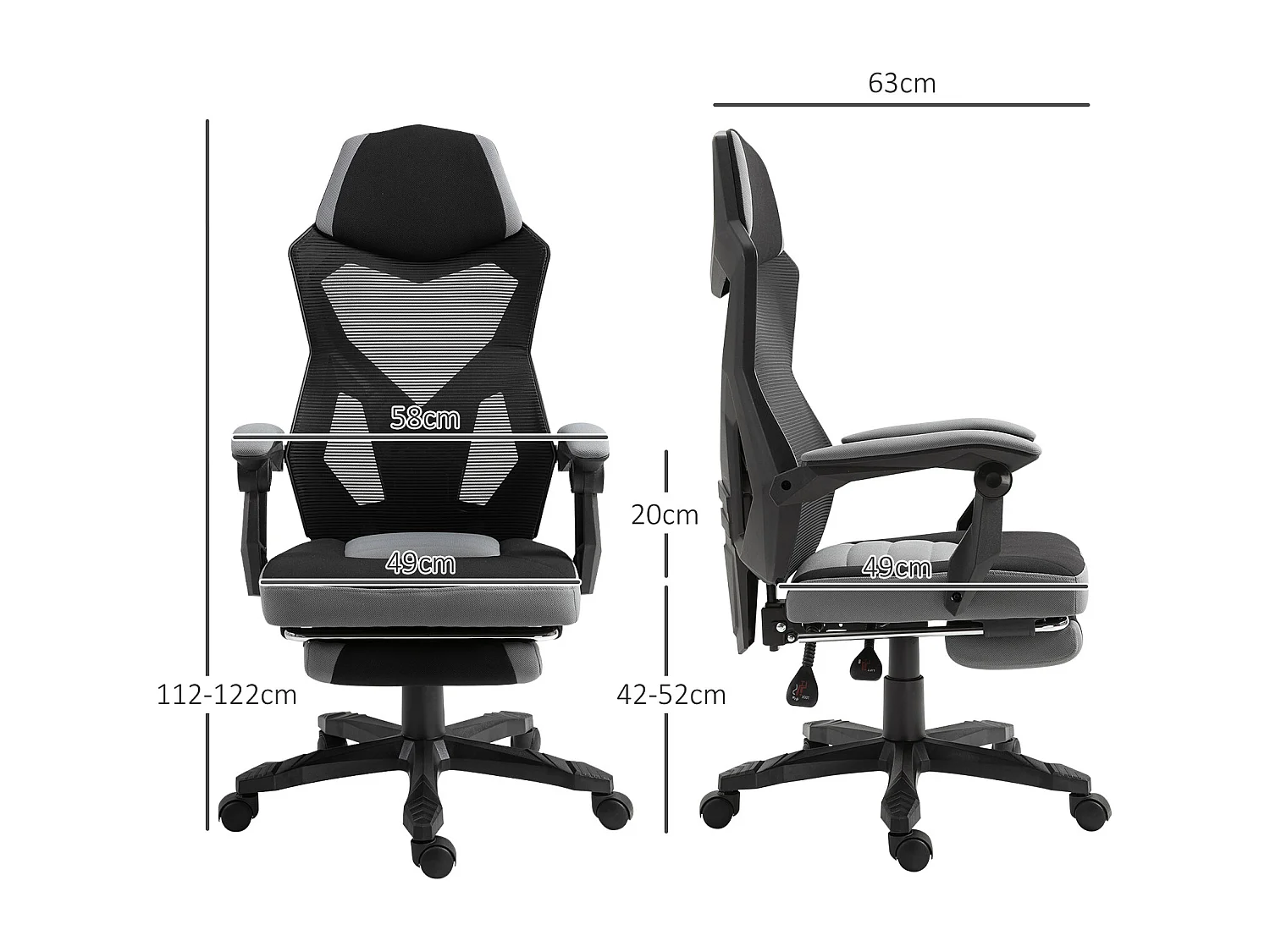 Sedia da ufficio reclinabile con poggiapiedi retrattile grigio