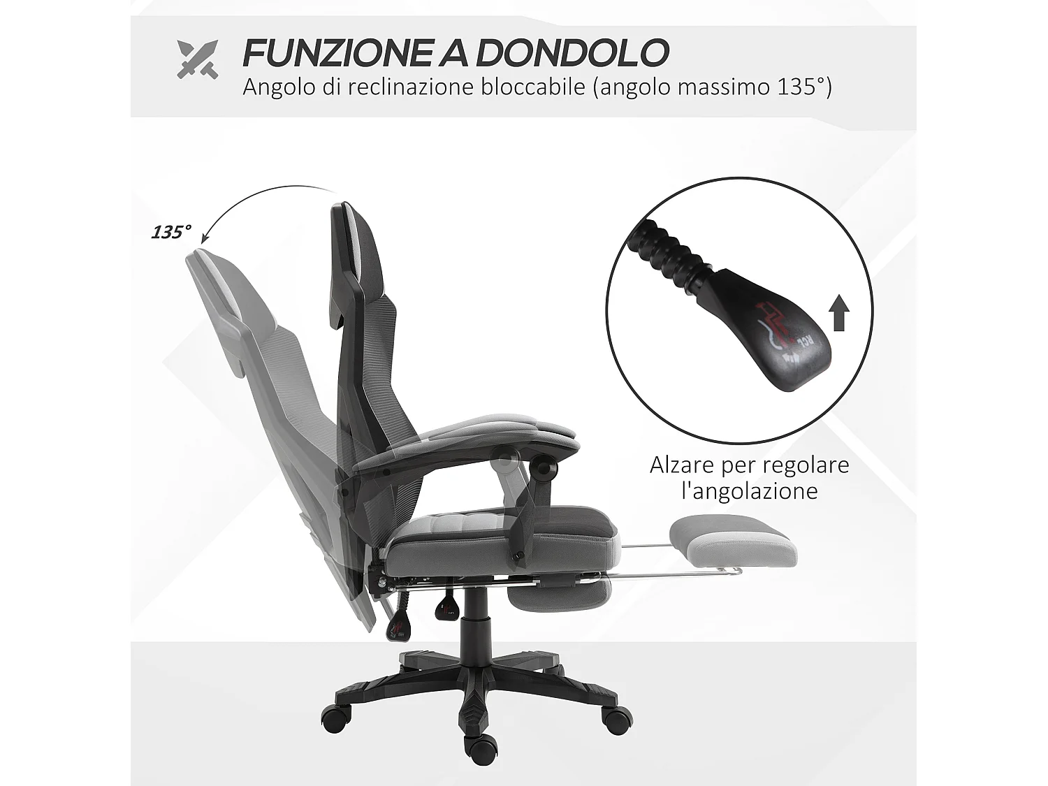 Sedia da ufficio reclinabile con poggiapiedi retrattile grigio