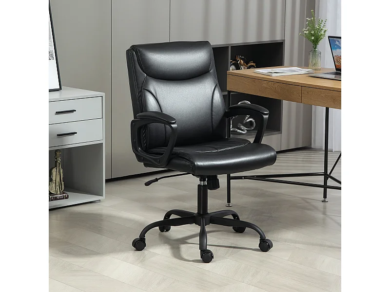 Sedia da ufficio reclinabile e regolabile in finta pelle acciaio nera