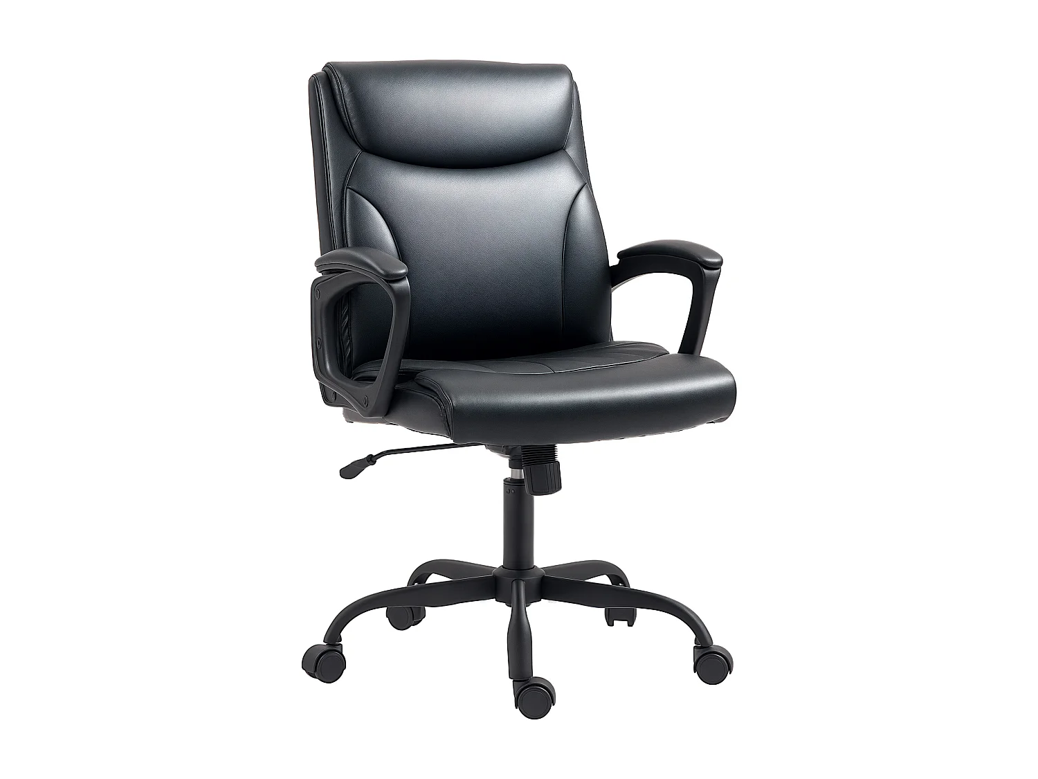 Sedia da ufficio reclinabile e regolabile in finta pelle acciaio nera