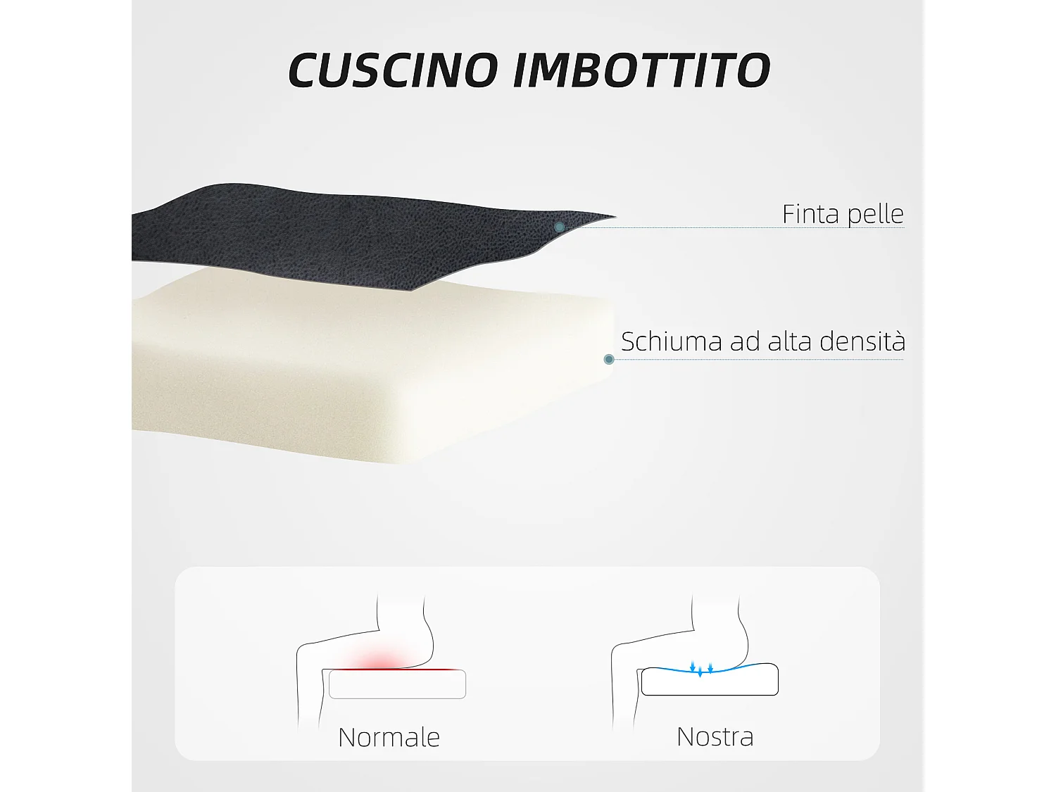 Sedia da ufficio reclinabile e regolabile in finta pelle acciaio nera