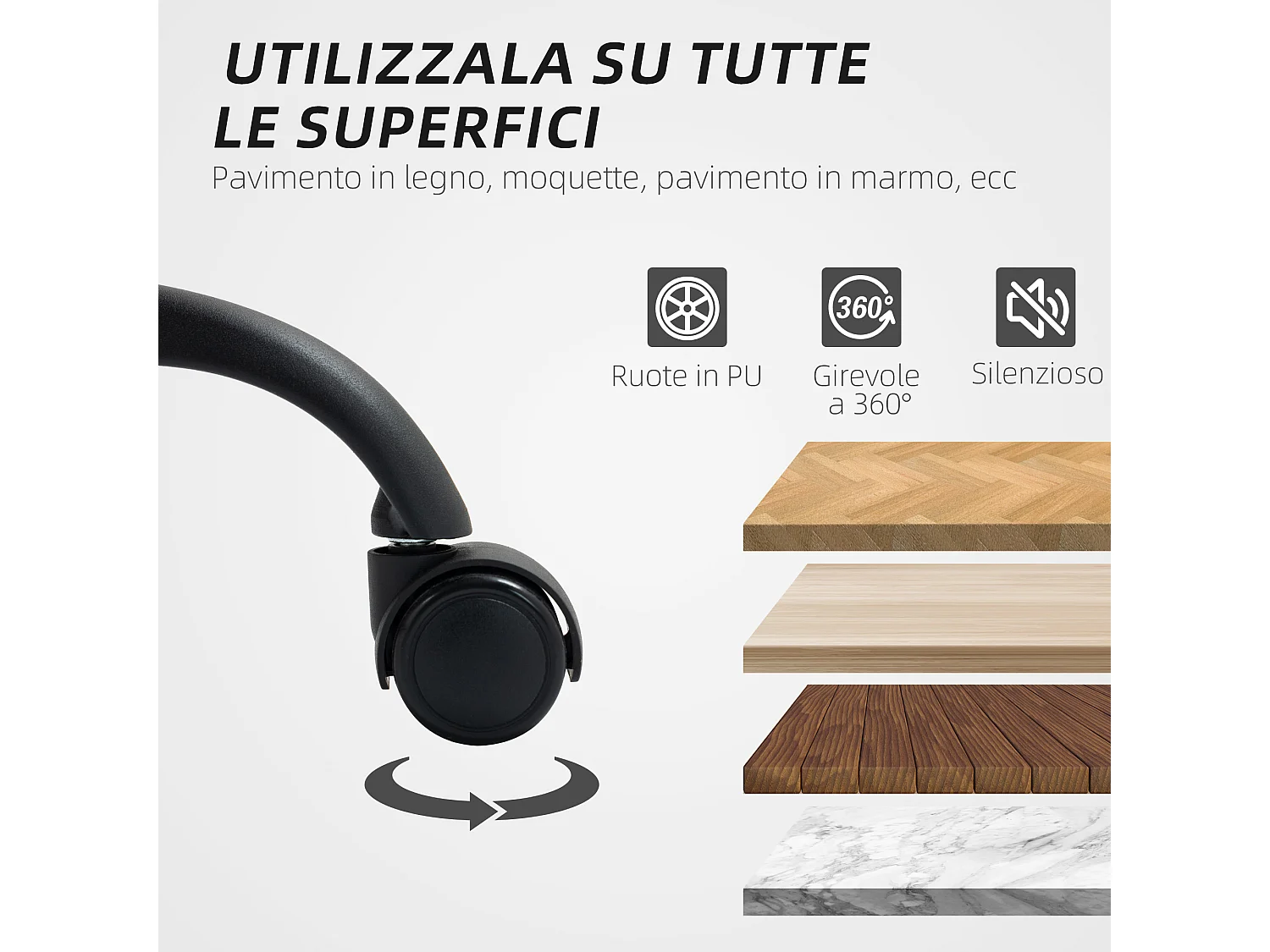 Sedia da ufficio reclinabile e regolabile in finta pelle acciaio nera