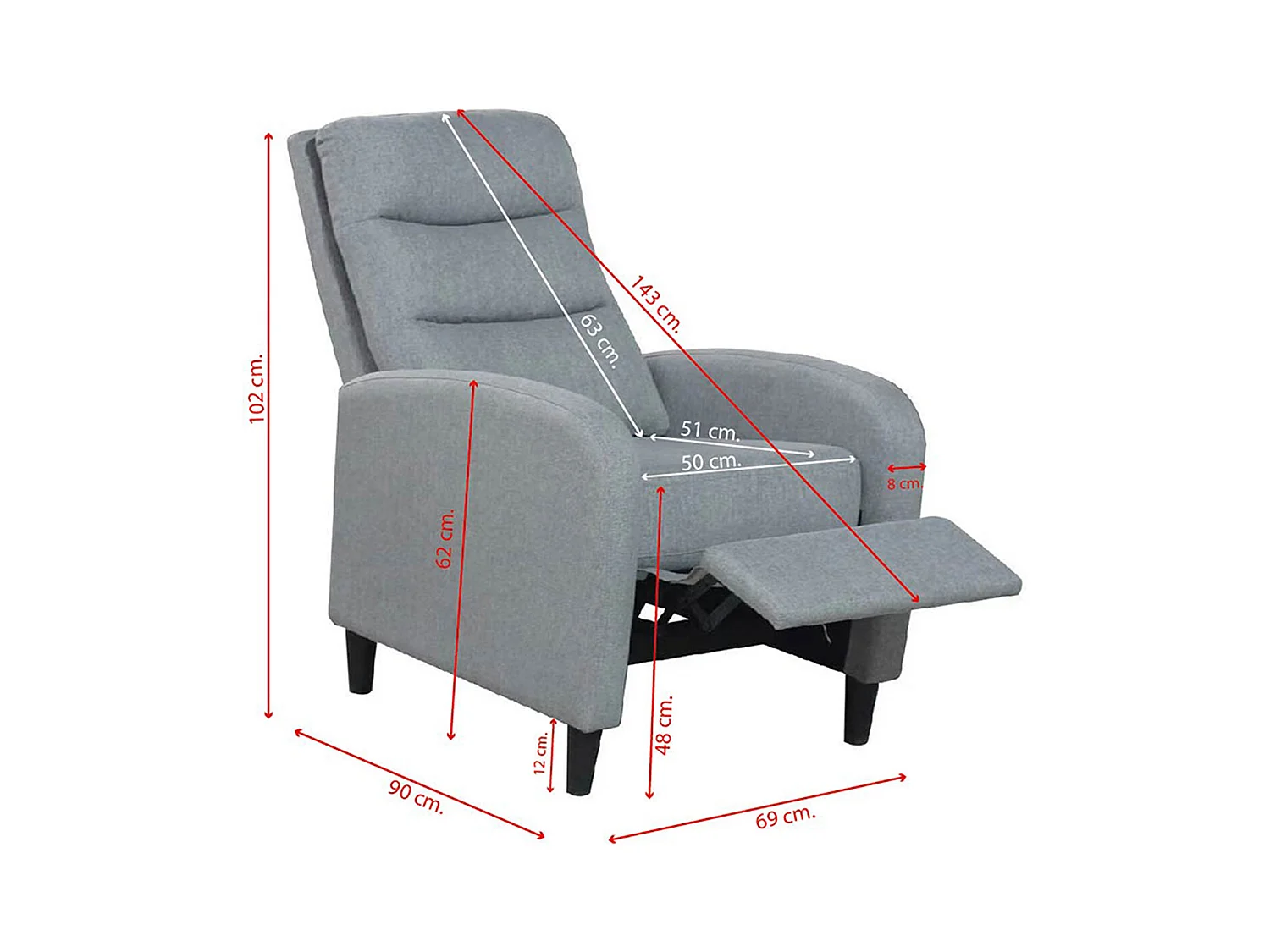 Fauteuil de relaxation en tissu coloris Beige, pieds coloris noir - Longueur 69 x profondeur 90 x hauteur 102 cm