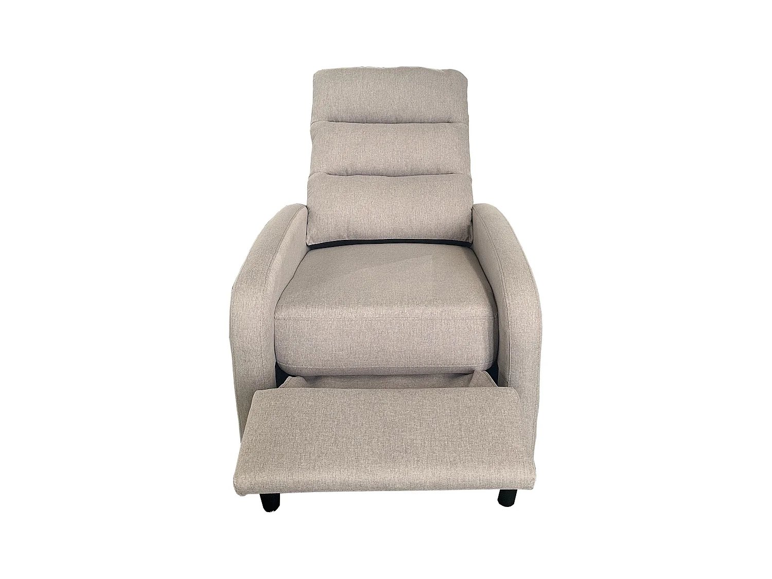 Fauteuil de relaxation en tissu coloris Beige, pieds coloris noir - Longueur 69 x profondeur 90 x hauteur 102 cm