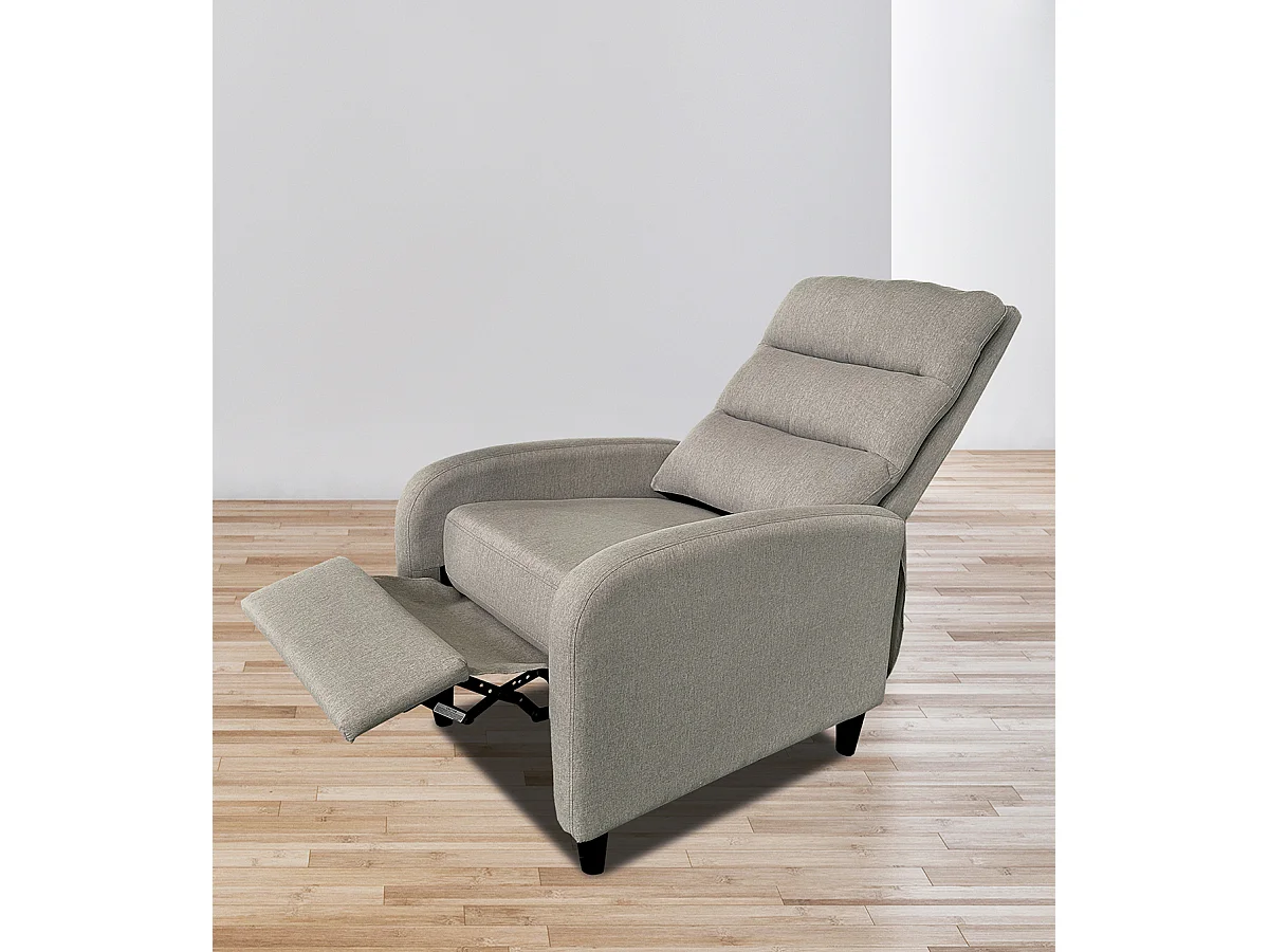 Fauteuil de relaxation en tissu coloris Beige, pieds coloris noir - Longueur 69 x profondeur 90 x hauteur 102 cm