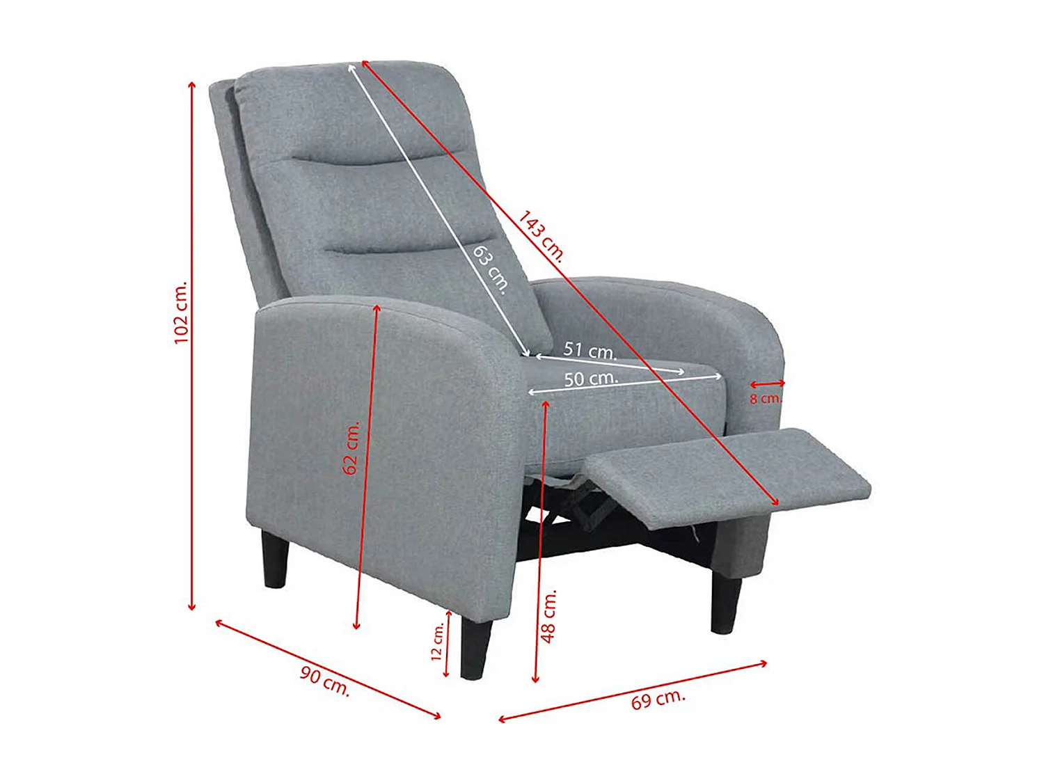 Fauteuil de relaxation en tissu coloris Beige, pieds coloris noir - Longueur 69 x profondeur 90 x hauteur 102 cm