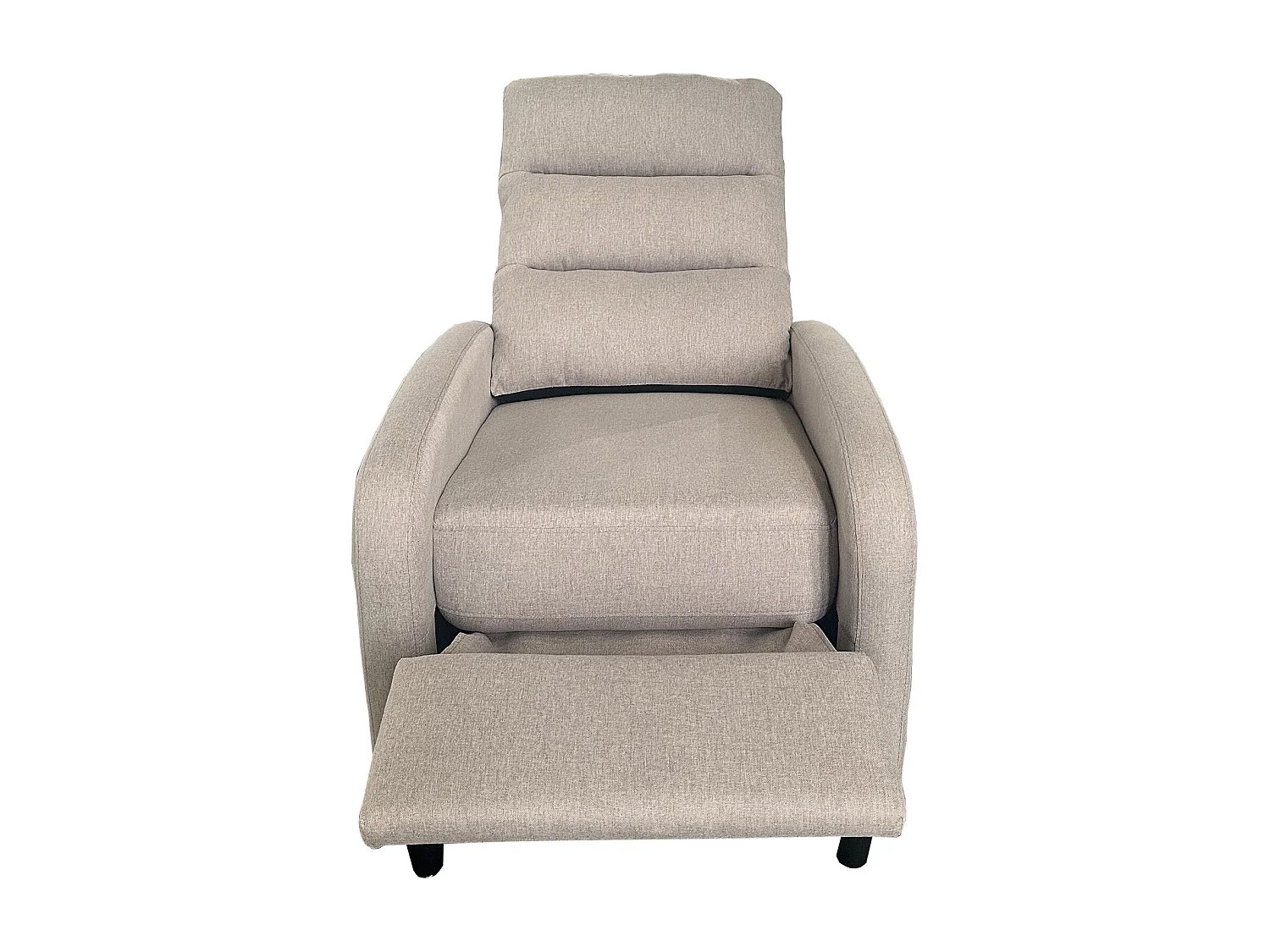 Fauteuil de relaxation en tissu coloris Beige, pieds coloris noir - Longueur 69 x profondeur 90 x hauteur 102 cm