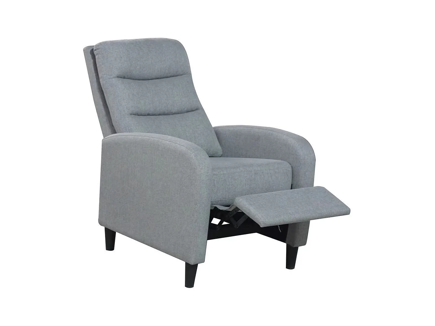 Fauteuil de relaxation en tissu coloris gris, pieds coloris noir - Longueur 69 x profondeur 90 x hauteur 102 cm