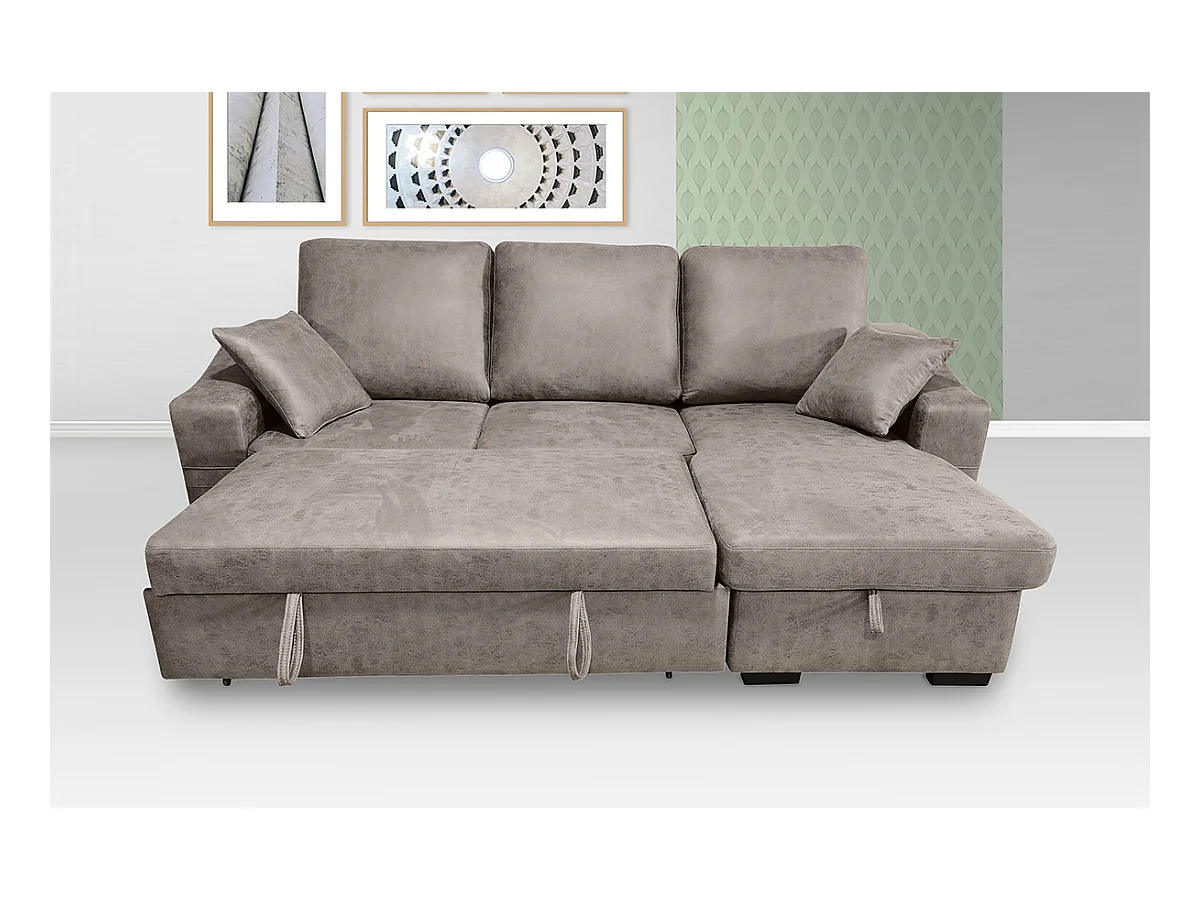 Canapé 3 places avec méridienne coffre en simili-cuir coloris ciment- Longueur 248 x profondeur 156 x hauteur 95 cm