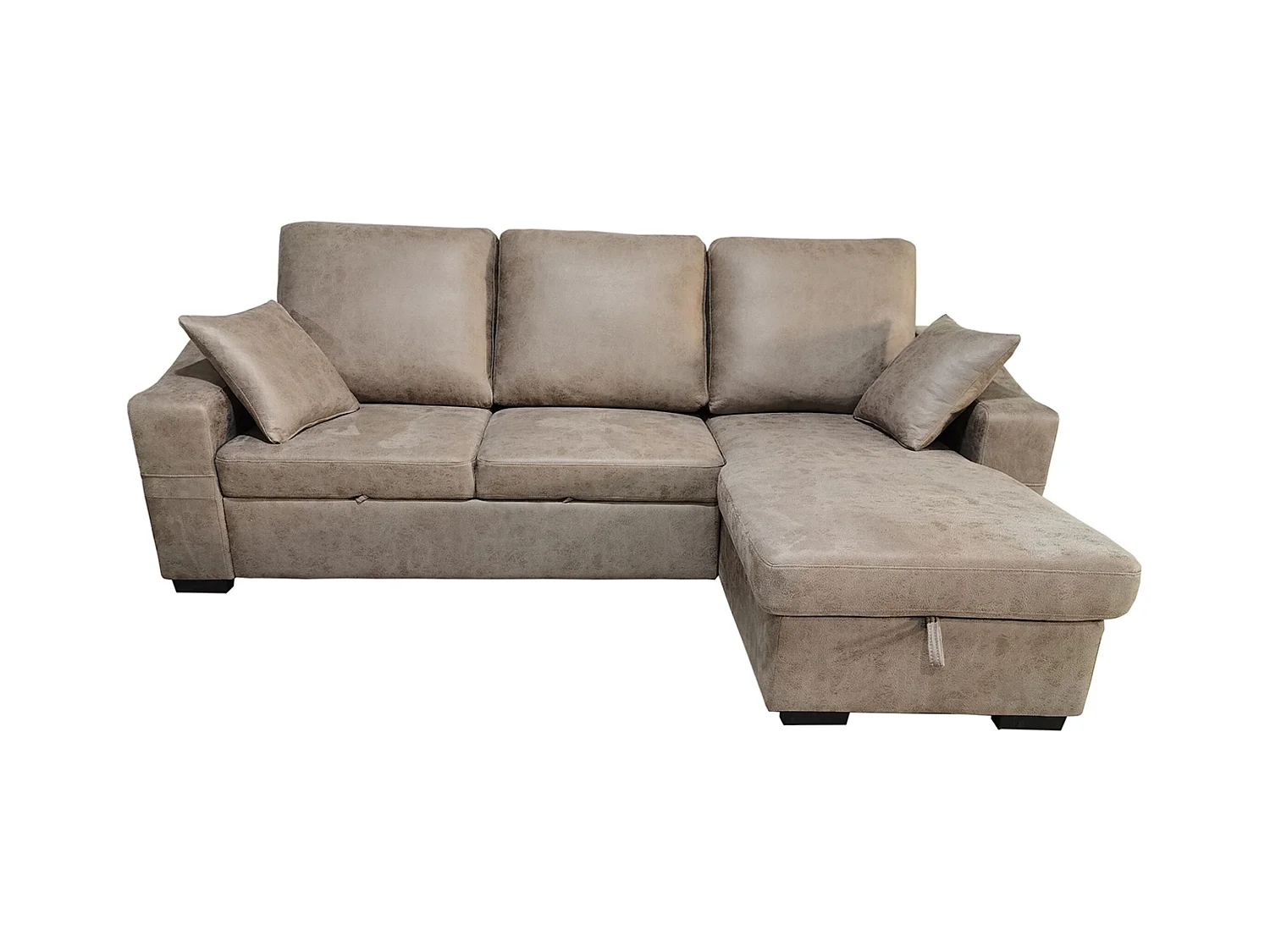 Canapé 3 places avec méridienne coffre en simili-cuir coloris ciment- Longueur 248 x profondeur 156 x hauteur 95 cm