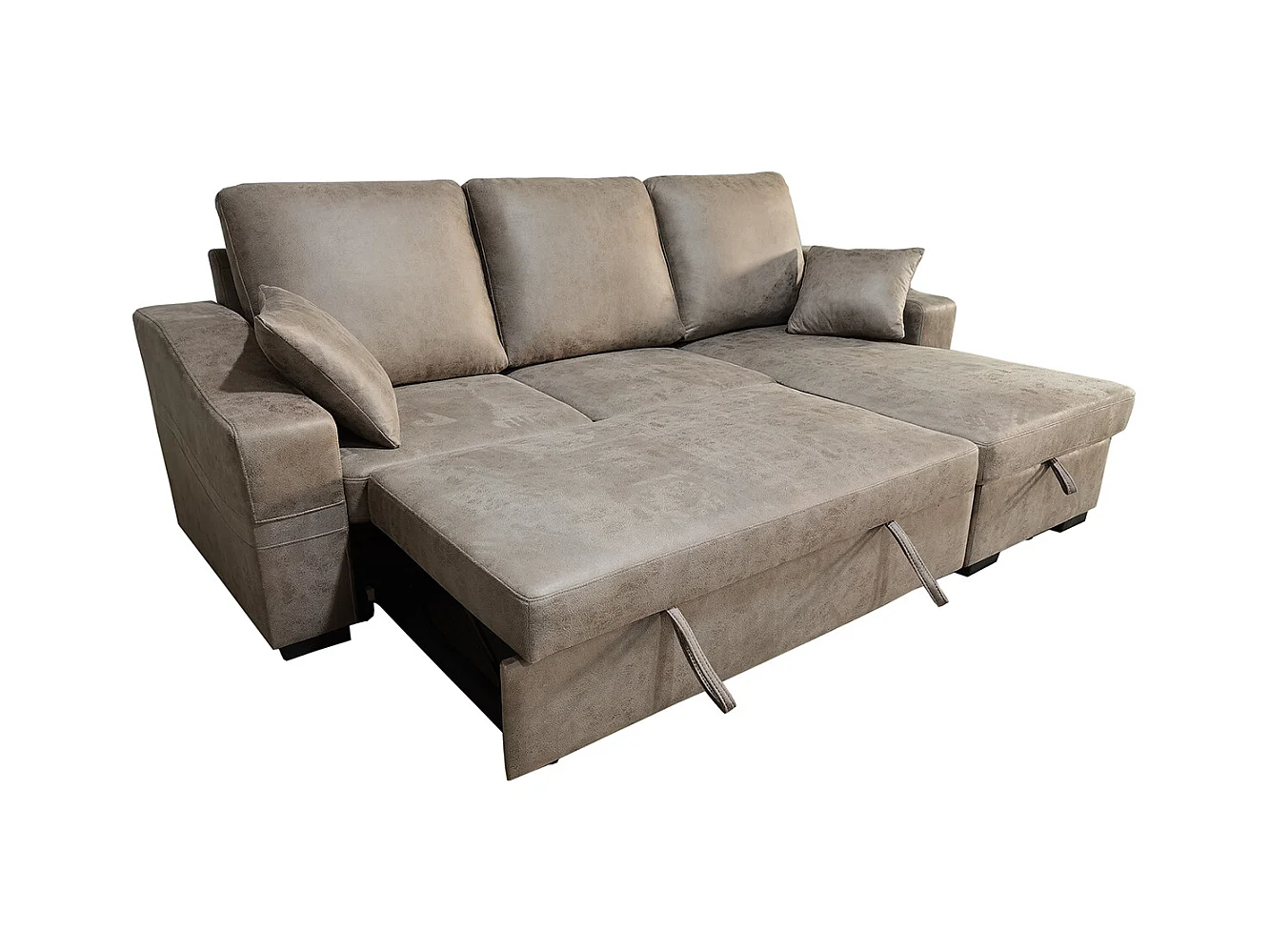 Canapé 3 places avec méridienne coffre en simili-cuir coloris ciment- Longueur 248 x profondeur 156 x hauteur 95 cm