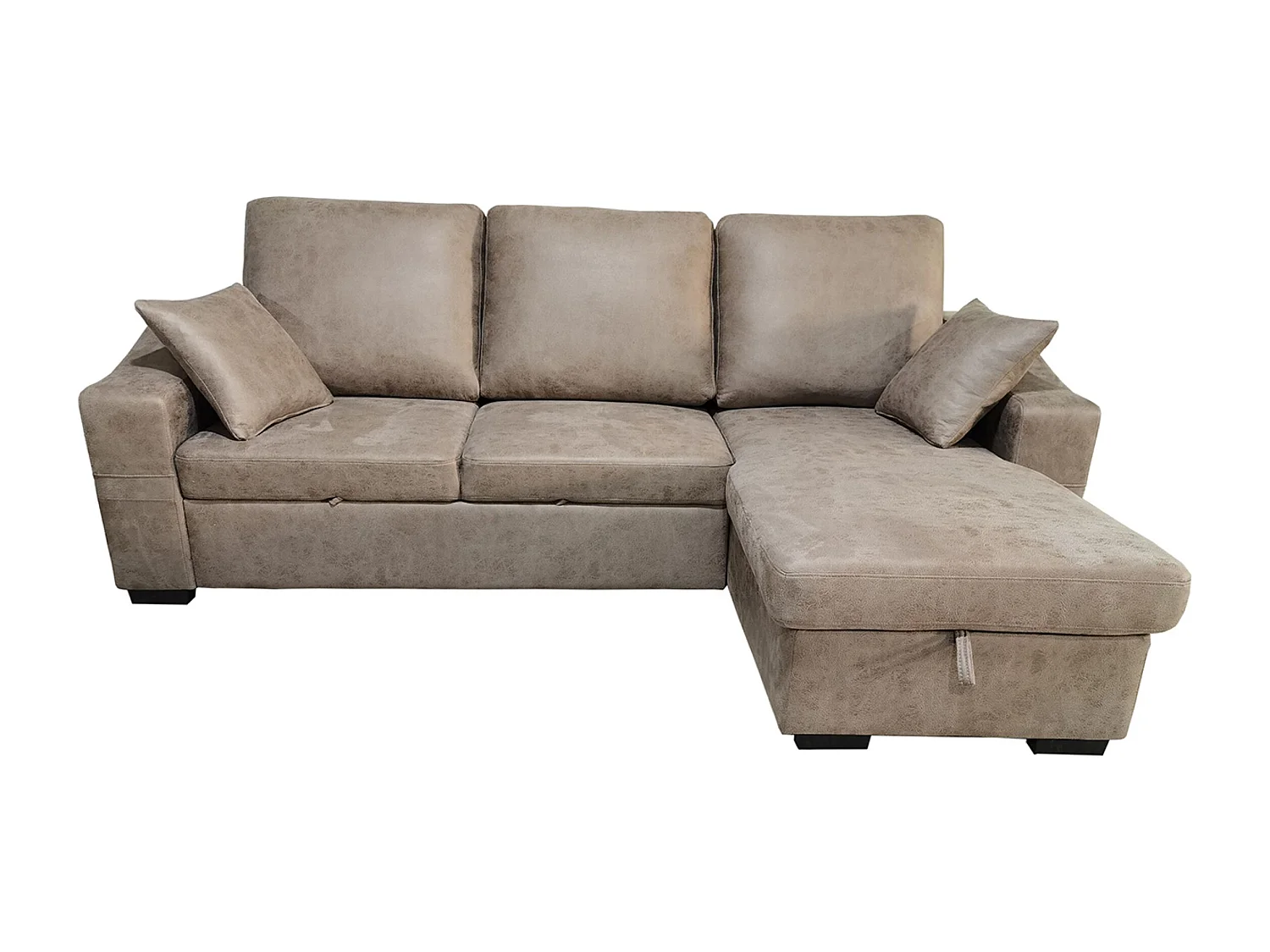 Canapé 3 places avec méridienne coffre en simili-cuir coloris ciment- Longueur 248 x profondeur 156 x hauteur 95 cm