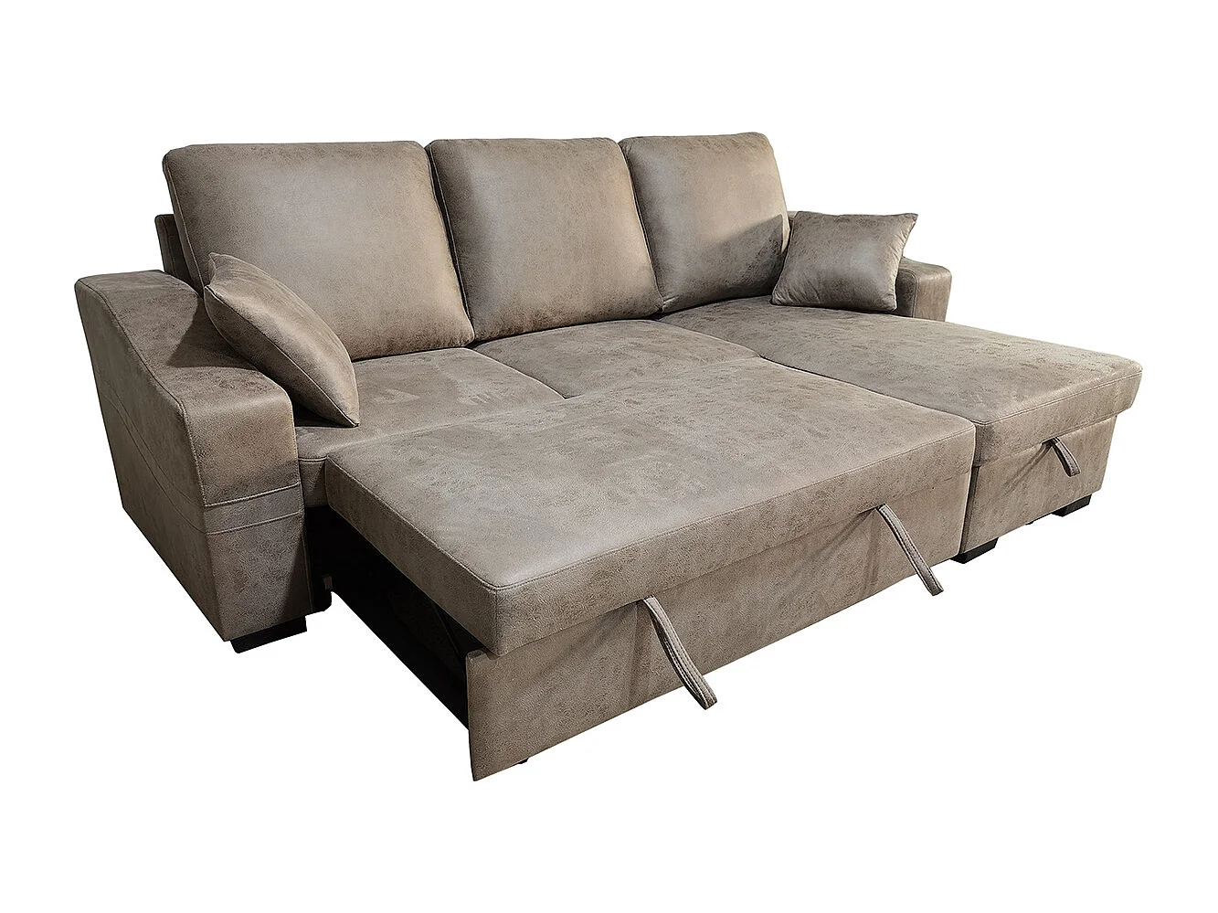 Canapé 3 places avec méridienne coffre en simili-cuir coloris ciment- Longueur 248 x profondeur 156 x hauteur 95 cm