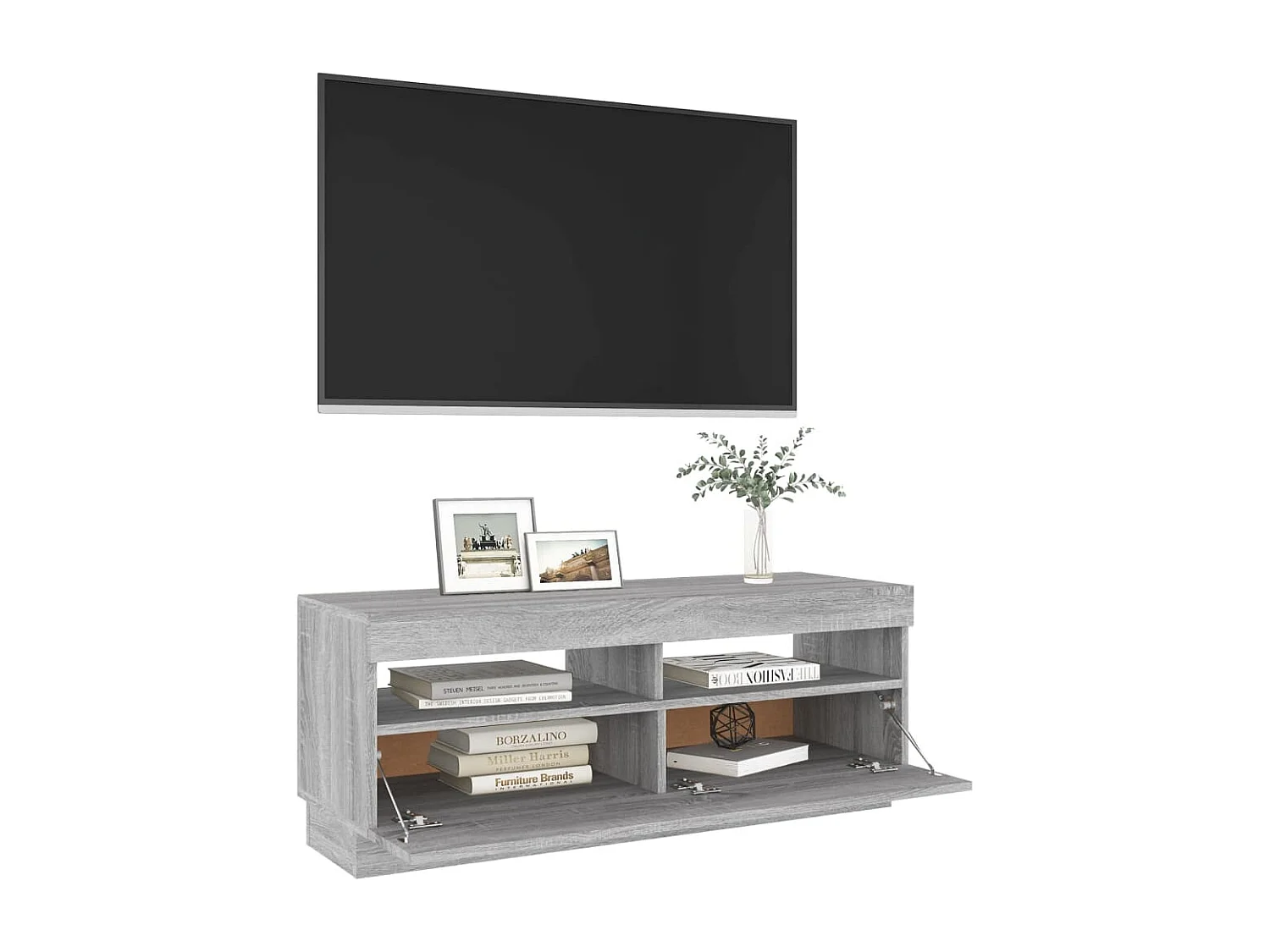 TV-meubel met LED-verlichting Sonoma grijs 100x35x40 cm