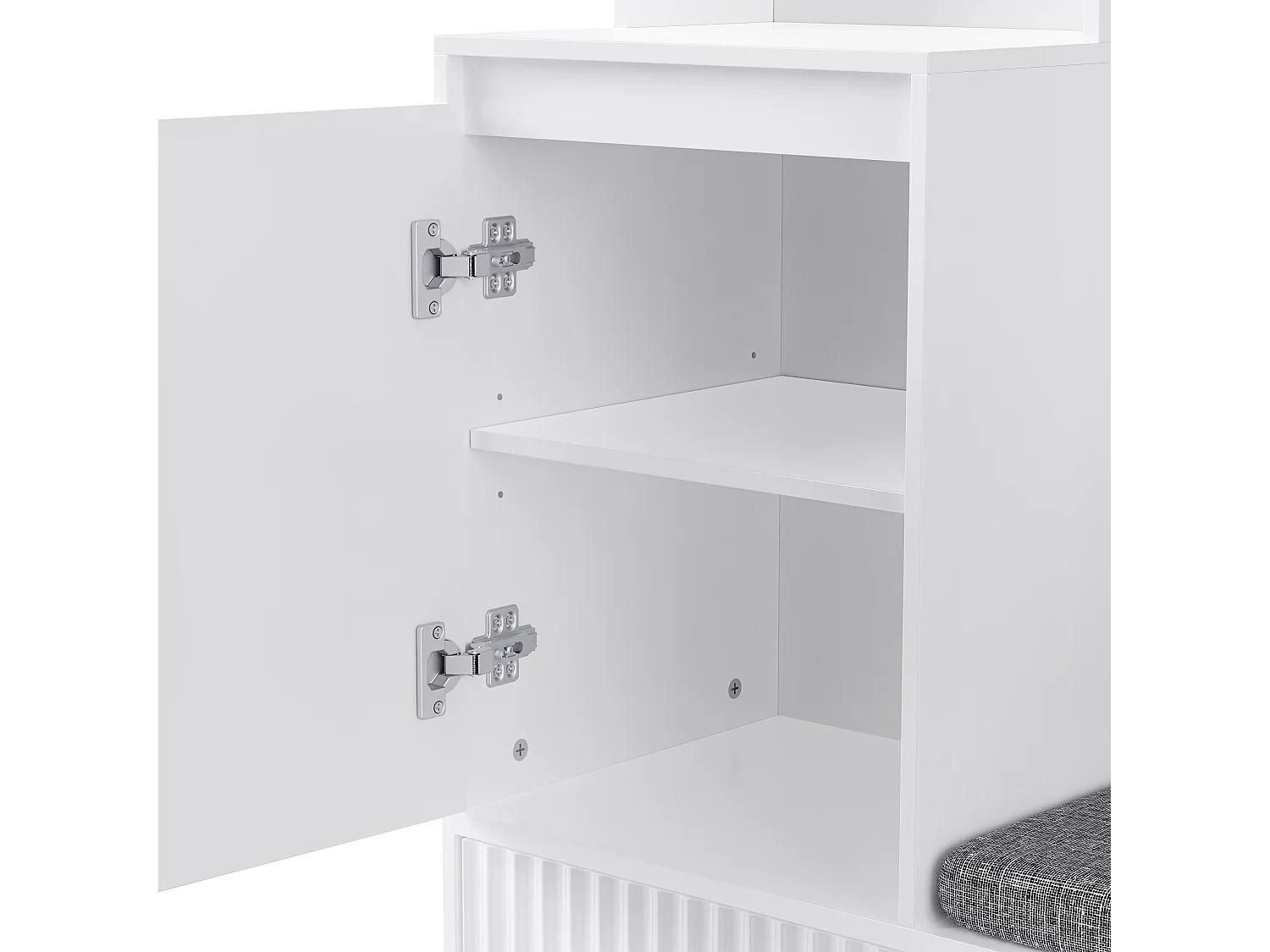 Halkapstok met gestoffeerde bank, 4 haken, 2 lades - wit - 100x35x180 cm