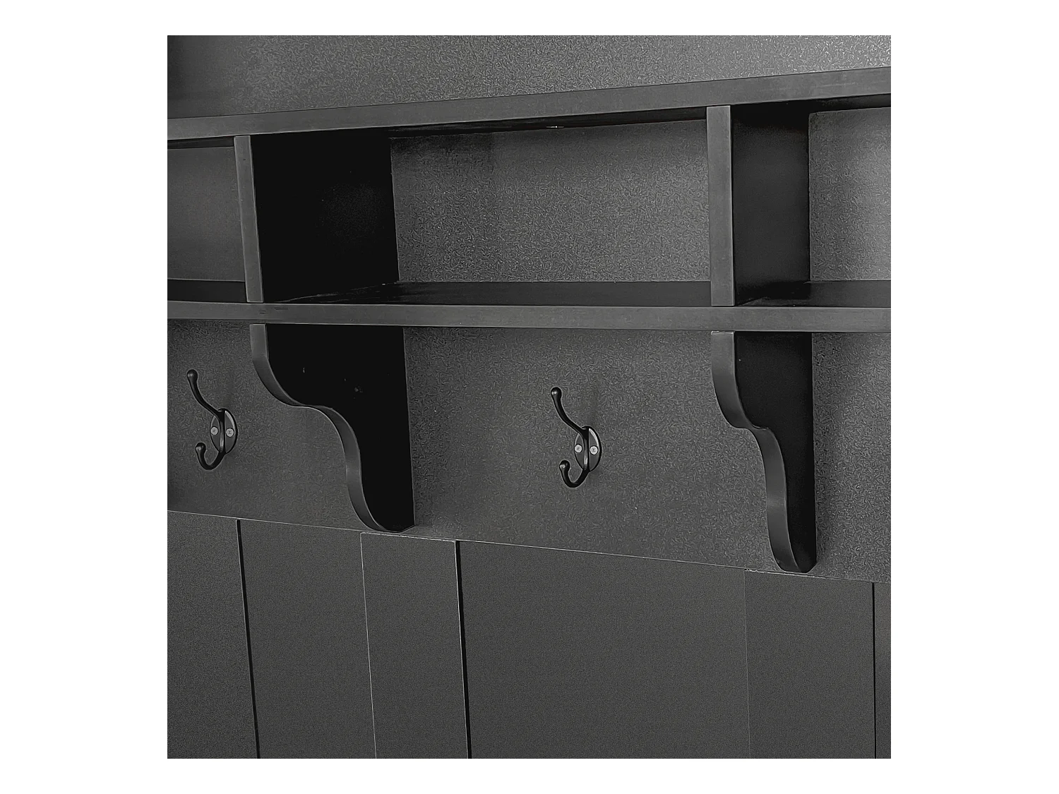 Vestiaire d'entrée avec 3 patères, étagère à chaussures et espace de rangement ouvert - noir