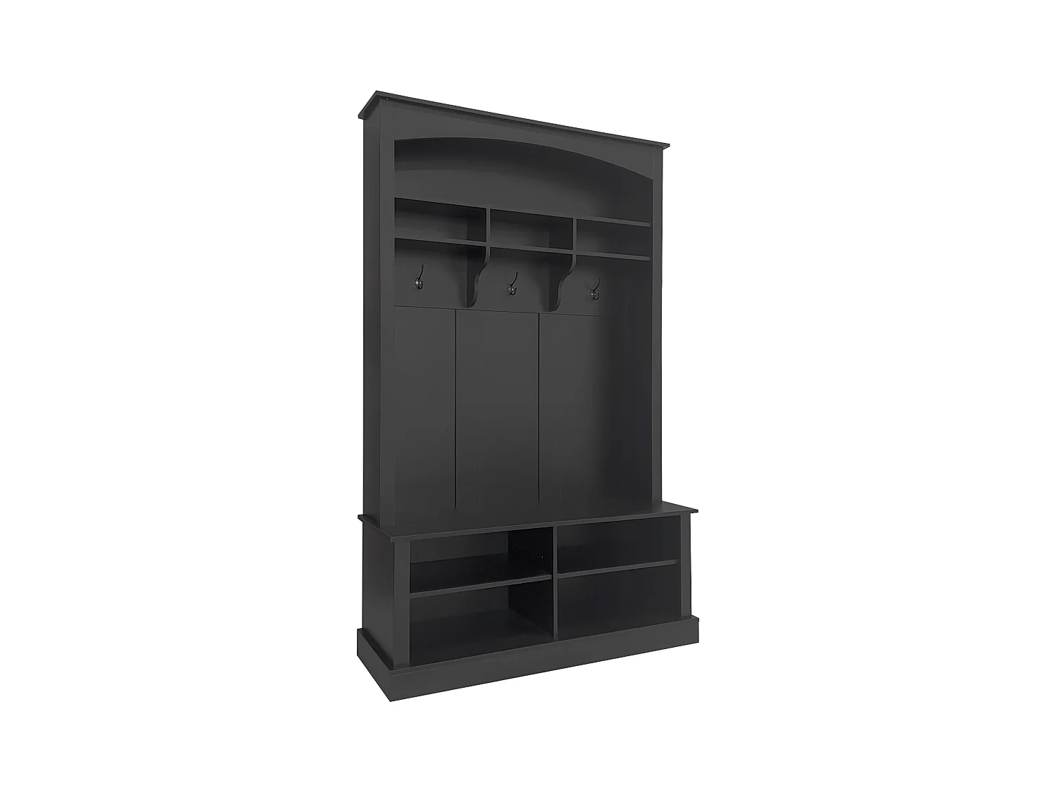 Vestiaire d'entrée avec 3 patères, étagère à chaussures et espace de rangement ouvert - noir