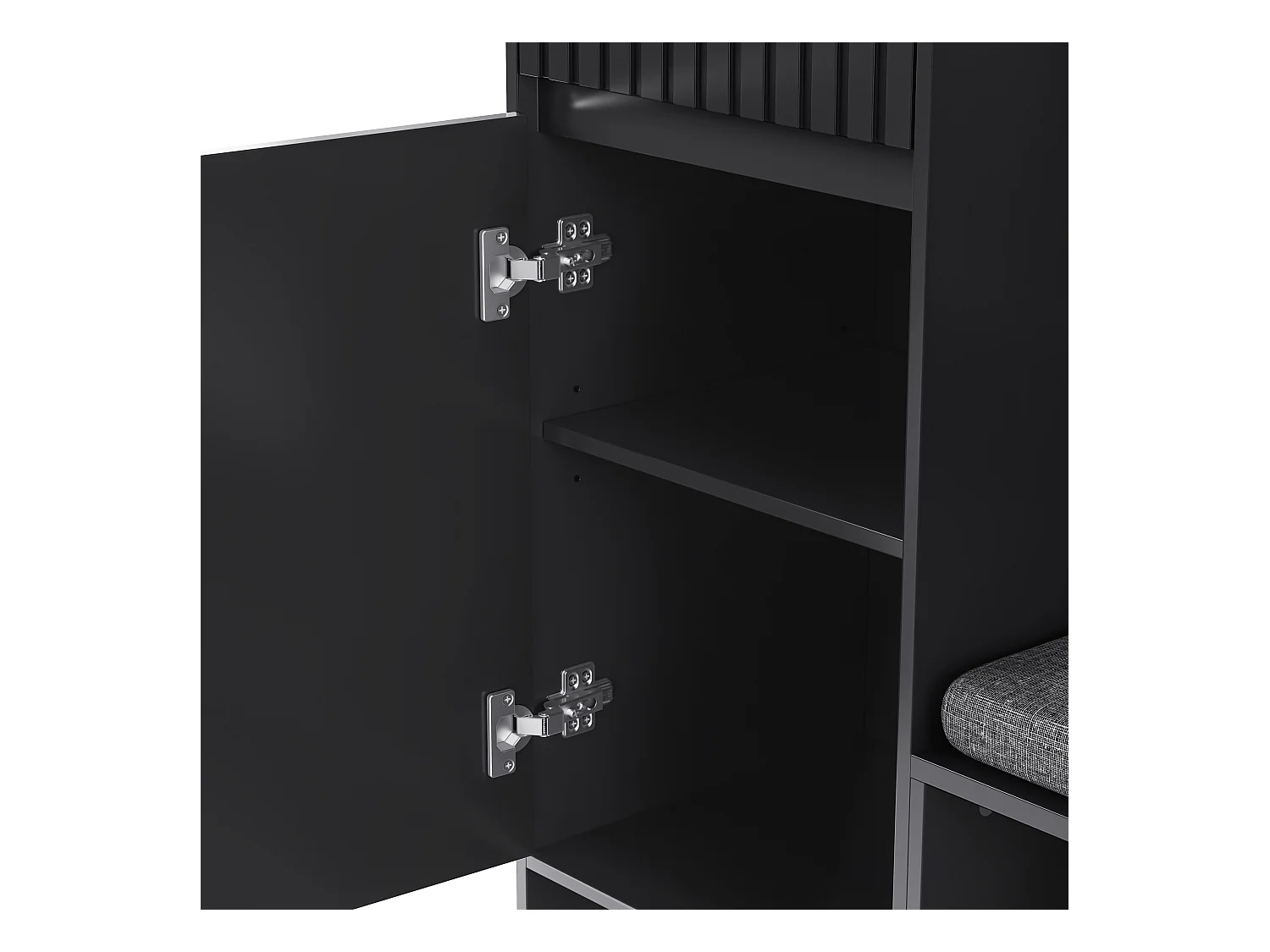 Halkapstok met gestoffeerde bank, 4 haken, lades en deuren - zwart - 100x35x180 cm