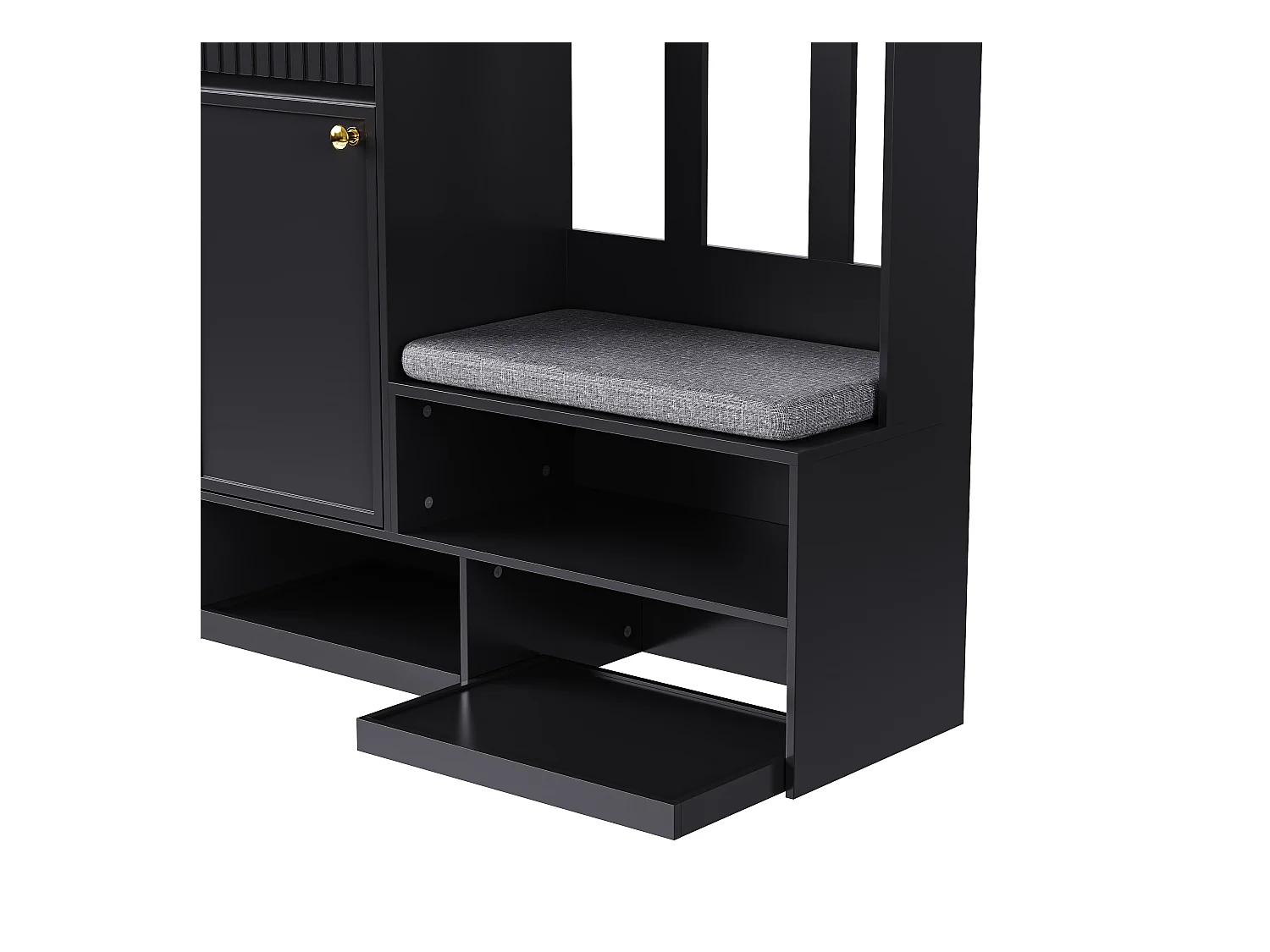 Halkapstok met gestoffeerde bank, 4 haken, lades en deuren - zwart - 100x35x180 cm