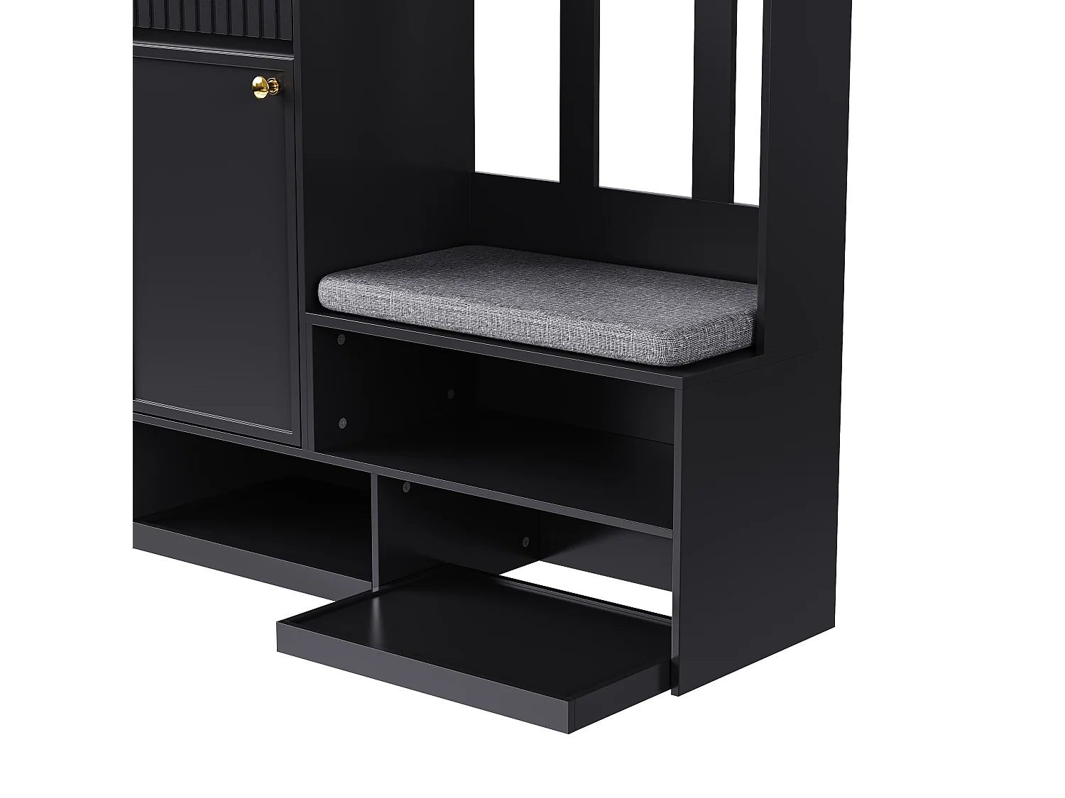 Vestiaire d'entrée avec banc rembourré, 4 crochets, tiroirs et portes - noir - 100x35x180 cm