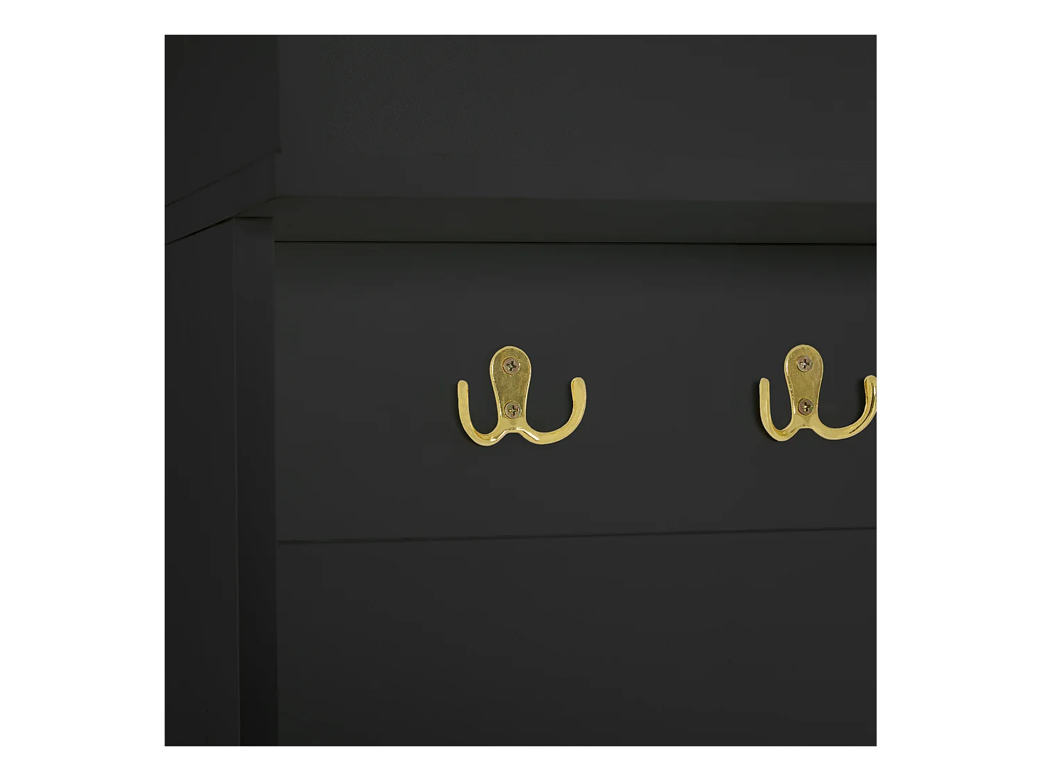 Vestiaire d'entrée avec meuble à chaussures de rangement, crochets dorés et rangement ouvert, noir