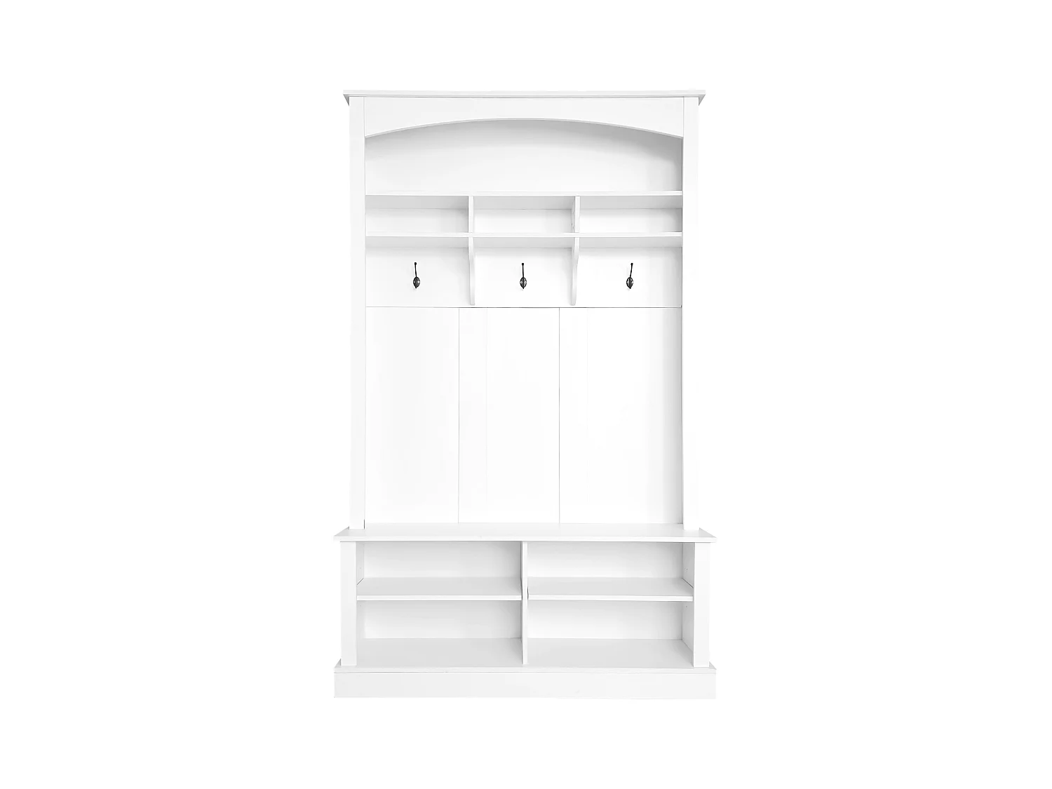 Vestiaire d'entrée avec 3 patères, étagère à chaussures et espace de rangement ouvert - blanc