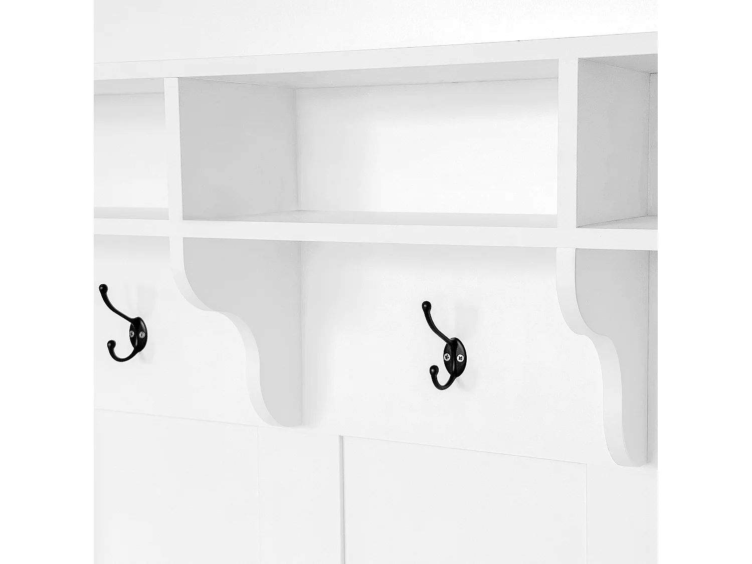 Vestiaire d'entrée avec 3 patères, étagère à chaussures et espace de rangement ouvert - blanc