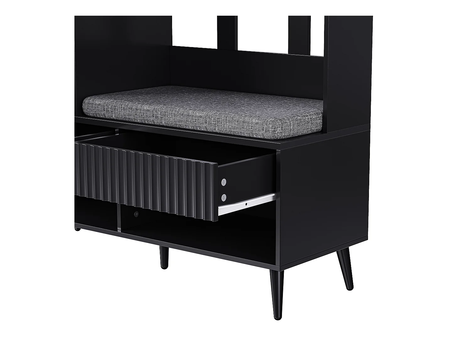 Vestiaire d'entrée avec banc rembourré, 4 patères, 2 tiroirs - noir - 100x35x180 cm